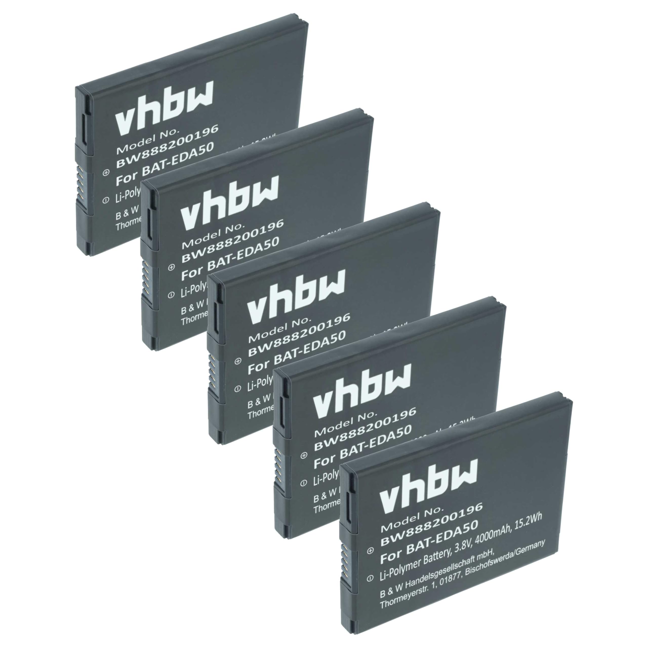 vhbw 5x batteria compatibile con Honeywell Scanpal EDA50, EDA50K, EDA51, EDA70, EDA50hc, EDA40 lettore di codici a barre, POS (4000mAh, 3,8V, Li-Poly)