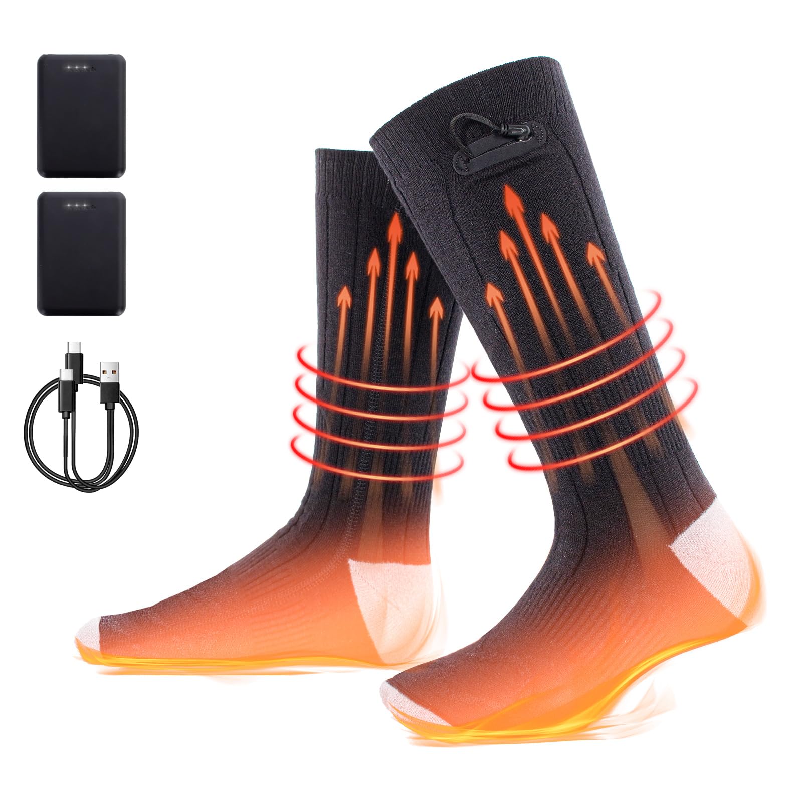 Todeco Chaussettes Chauffantes Homme Femme, 3 Niveaux de Température, Chauffe Pied Ski Chasse Randonnée