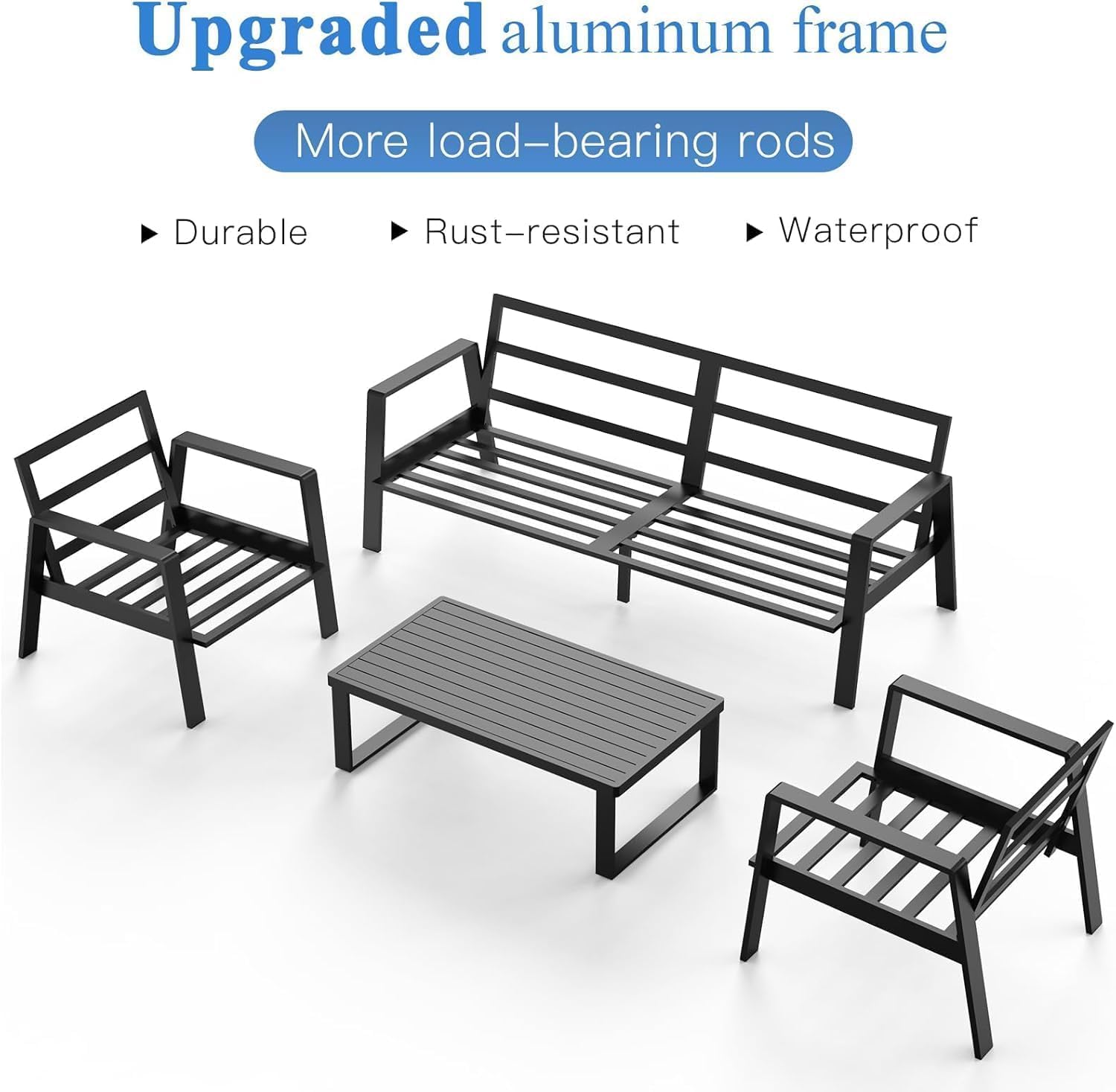 Aluminum Outdoor Patio Furniture Set, 4 Piece Sectional Coversation Sets with Coffee Table, Modern Outdoor Sofa Couch with Thick Cushions for Porch, Balcony, Garden, Dark Grey
