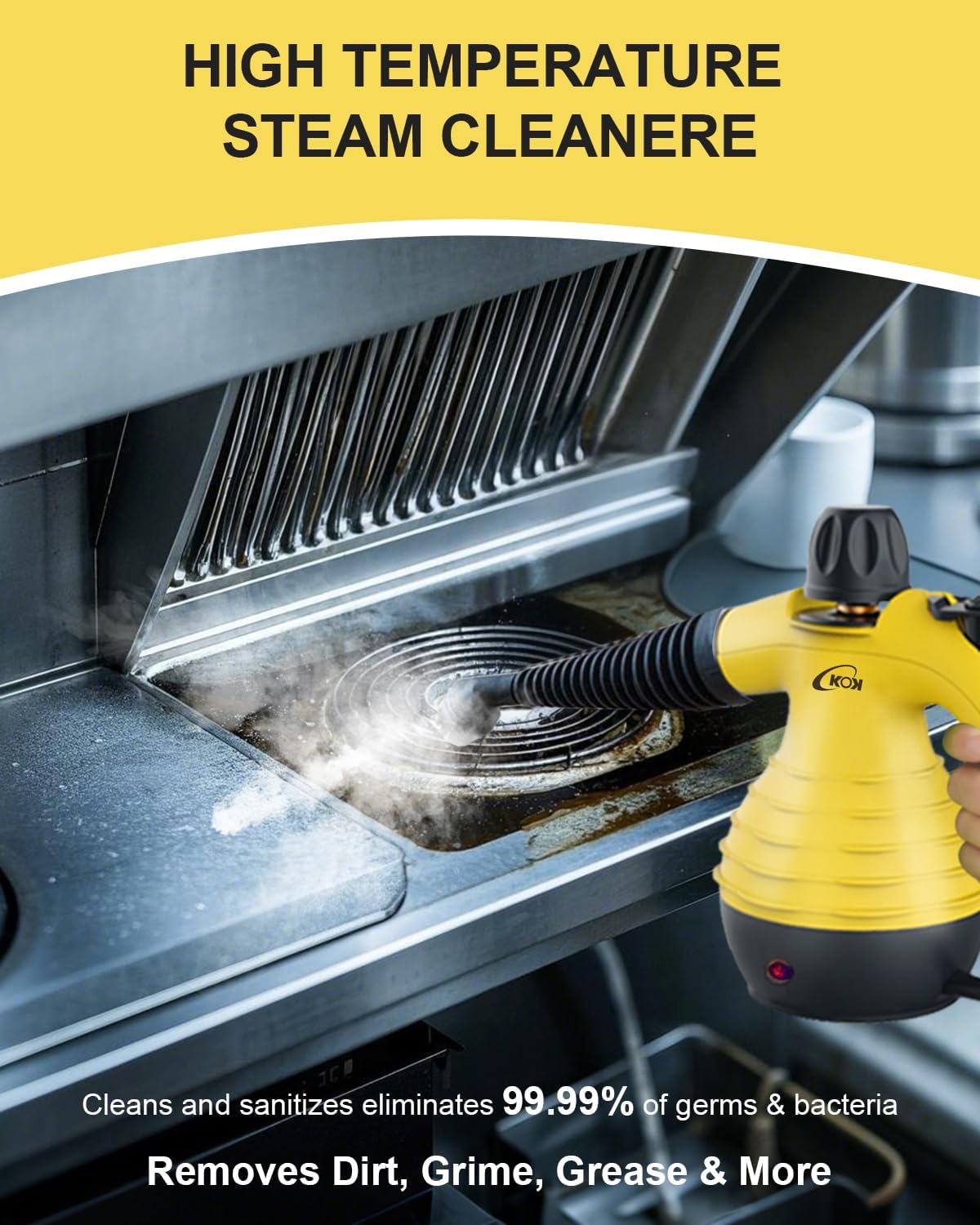 KOK Handheld Steam Cleaner for Home Use, Portable Pressurized Steam Shot Cleaner with 10-in-1 Attachments Kit for Kitchen, Car, Bathroom, Wall, Floors & Windows | Chemical-Free Deep Cleaning Steamer - Image 3