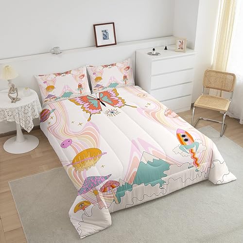 Miniatura 10 de Erosebridal Groovy - Juego de edredón de tamaño individual, diseño retro de los años 70, con signo de la paz, ropa de cama y colecciones de ropa de