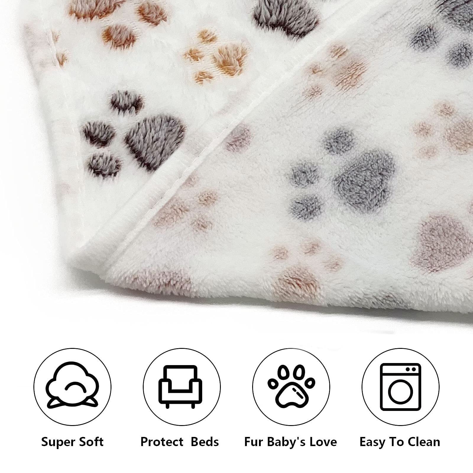 SORKUT 1 paquete de 3 mantas para cachorros, súper suaves y cálidas, manta de franela de forro polar de alta calidad para perros, cachorros, gatos, estampado de patas, beige/rosa/marrón, tamaño