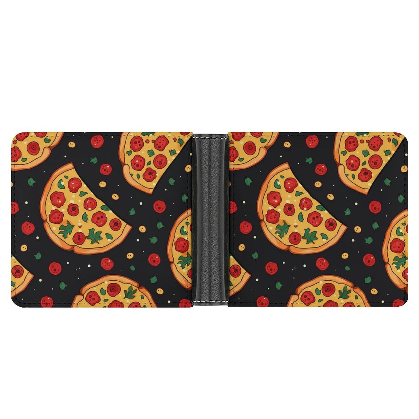 Food Pizza Bifold Wallet PU Leather Coin Purse Lightweight Credit Card Holder Wallet Money Clip
