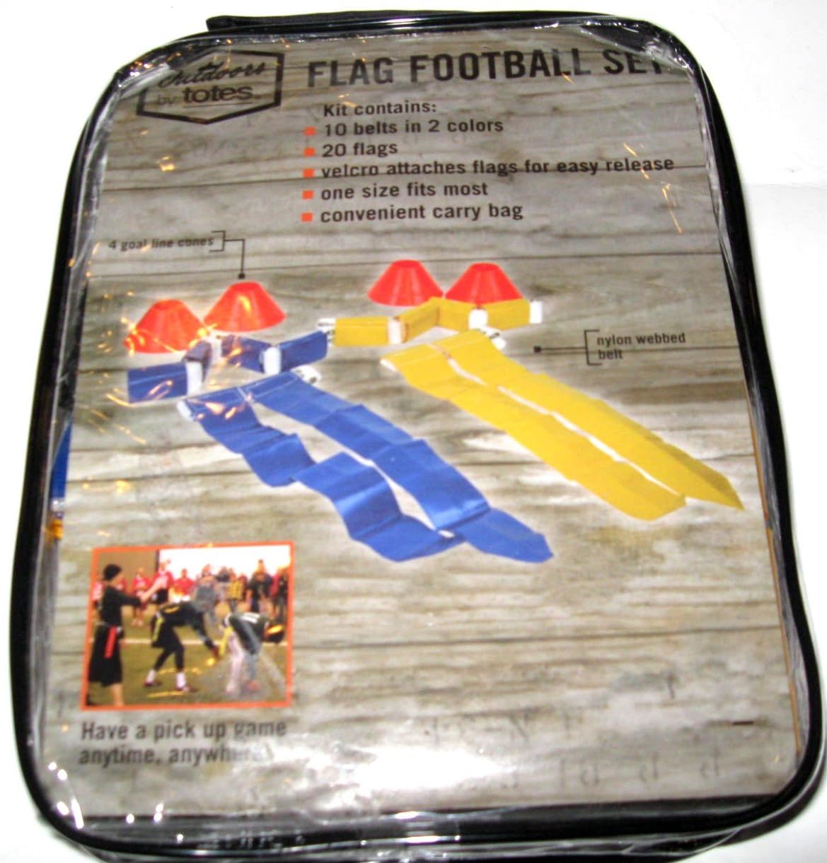 Flag Football Set Travel Pick Up Game Camp Beach Sport (10 Belts, 20 Flags, 4 Goal Line Cones, Storage Case)