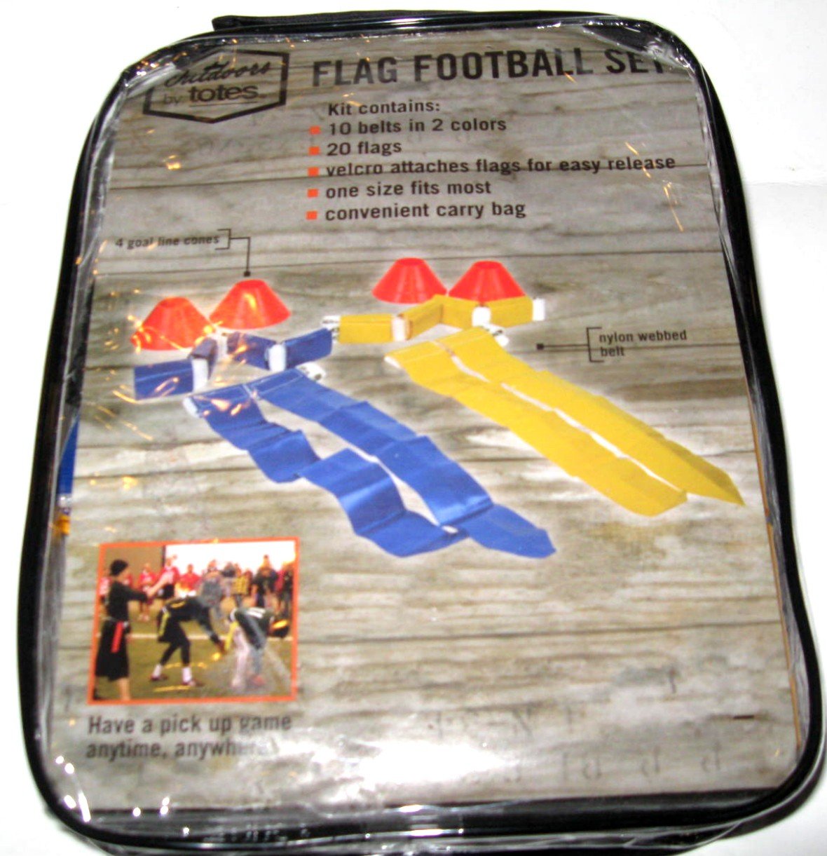 Flag Football Set Travel Pick Up Game Camp Beach Sport (10 Belts, 20 Flags, 4 Goal Line Cones, Storage Case)