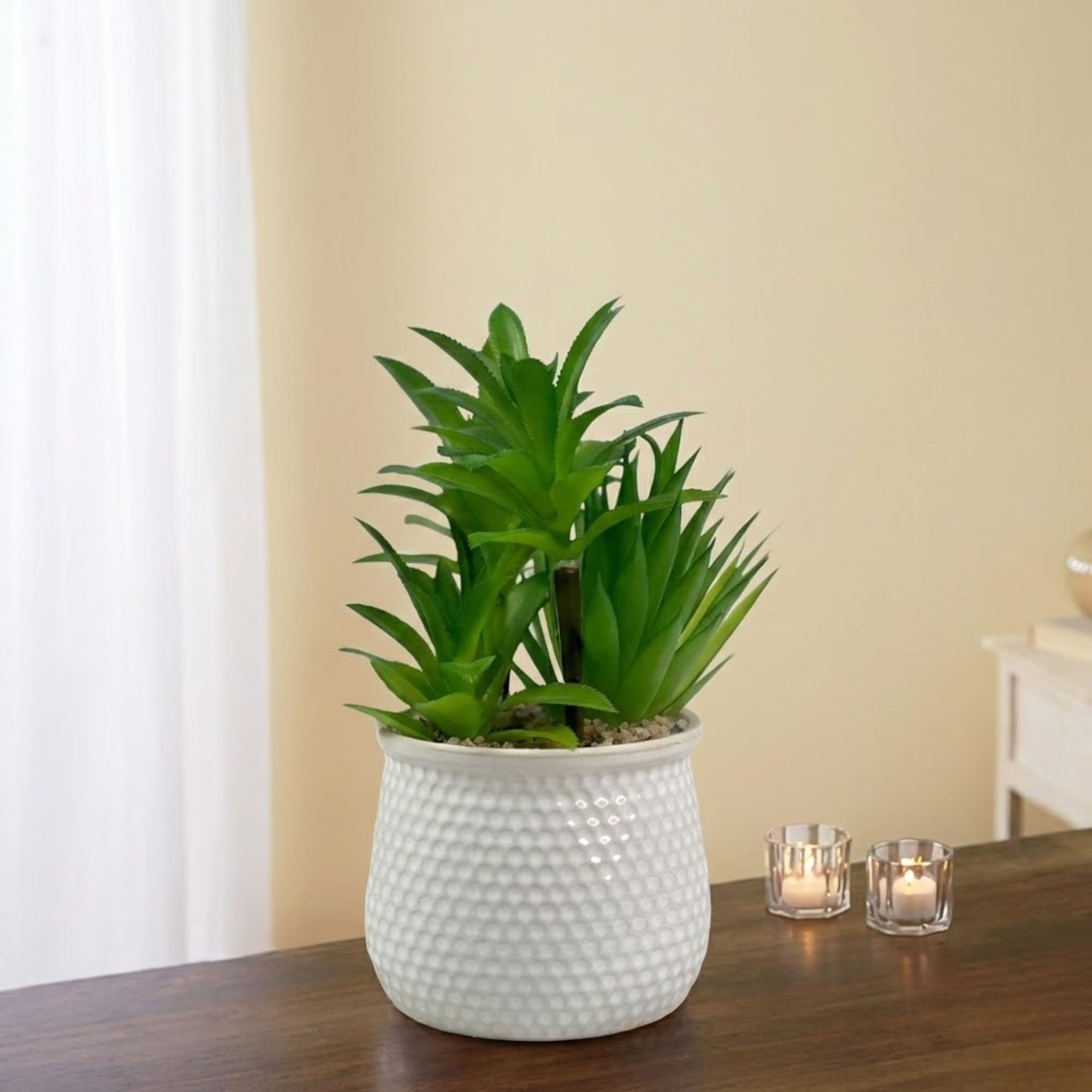 VENSA KINS Artificial Succulent Plant in White Ceramic Pot, Realistic Faux Greenery for Home Office Desk Tabletop Decor, Low Maintenance Long-Lasting Indoor Decorative Plant (B)