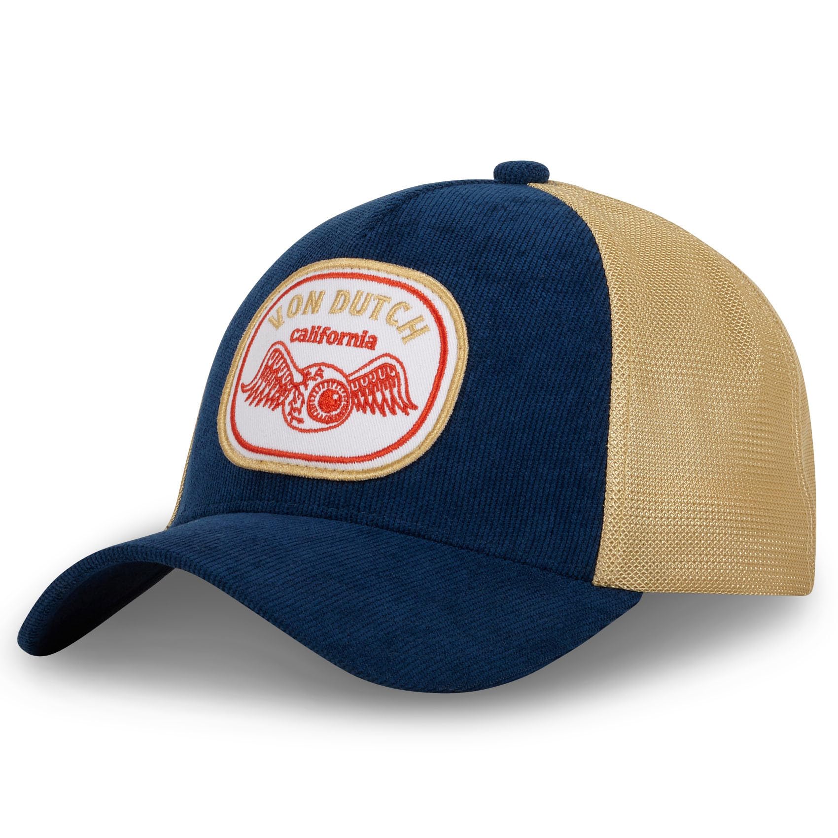 Von Dutch Men's & Women's Cap, CORDUROY Trucker Cap, Adjustable, Dark Blue/Yellow, One Size