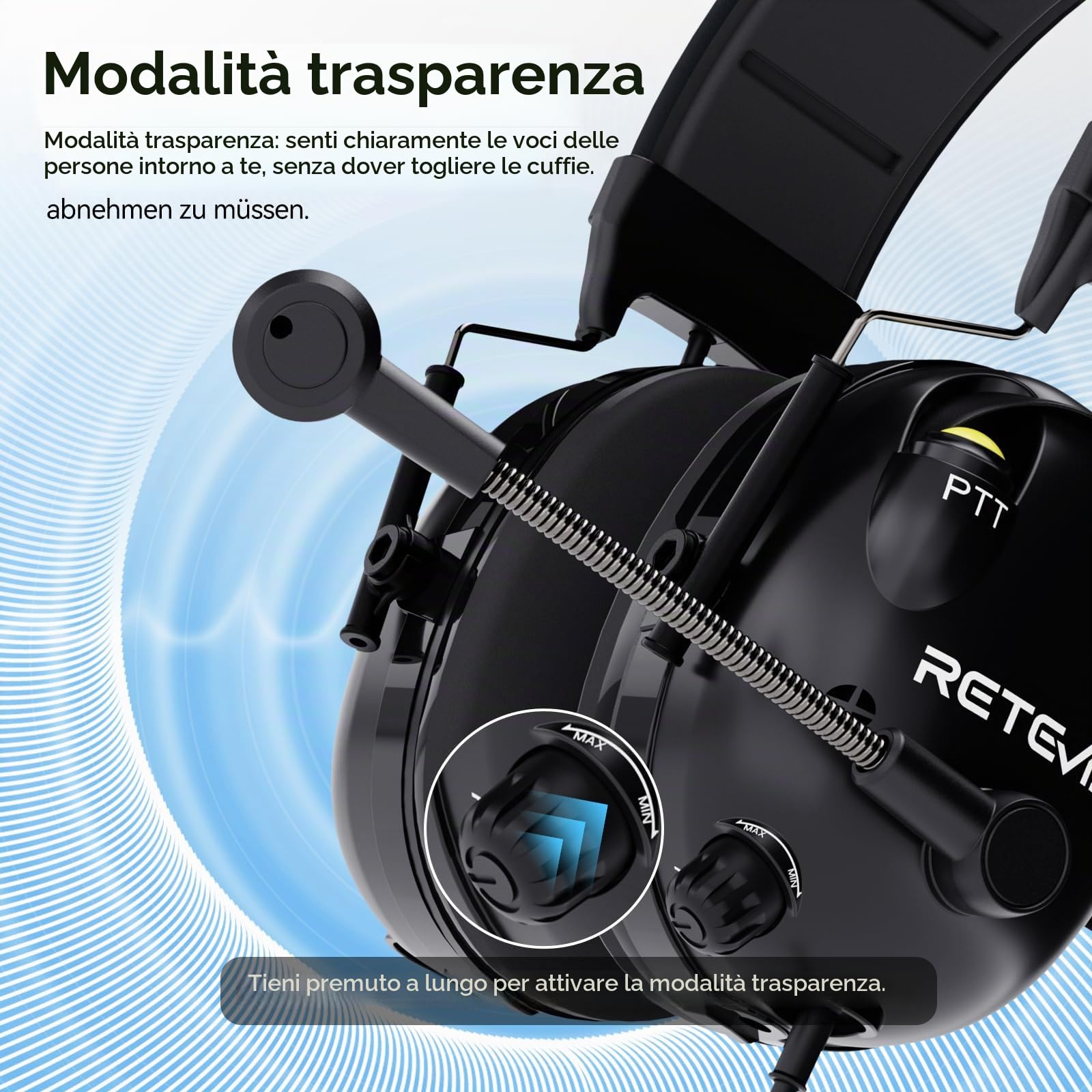 Retevis EHK015 Walkie Talkie Cuffie, Cuffie Radio ANC Overhead, Pieghevole Doppio PTT Pulsanti Rotanti Microfono Kenwood 2-Pin, Compatibile con Baofeng UV5R RT24 RT27 RT668 RT86 RT3S(1 Pz)