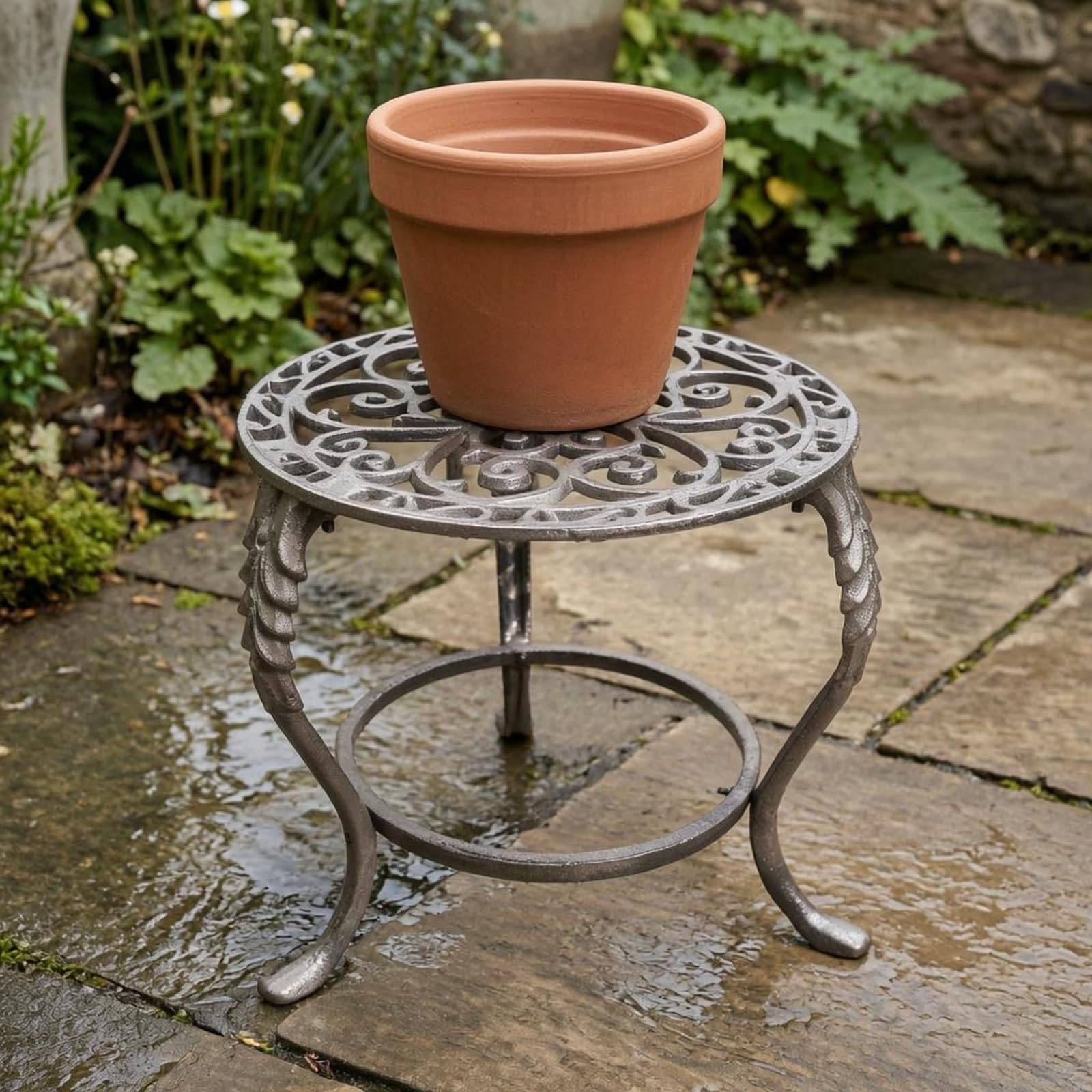 Support Plantes, Porte-Plante en Fonte Rustique, Porte-Pot Métal Rond