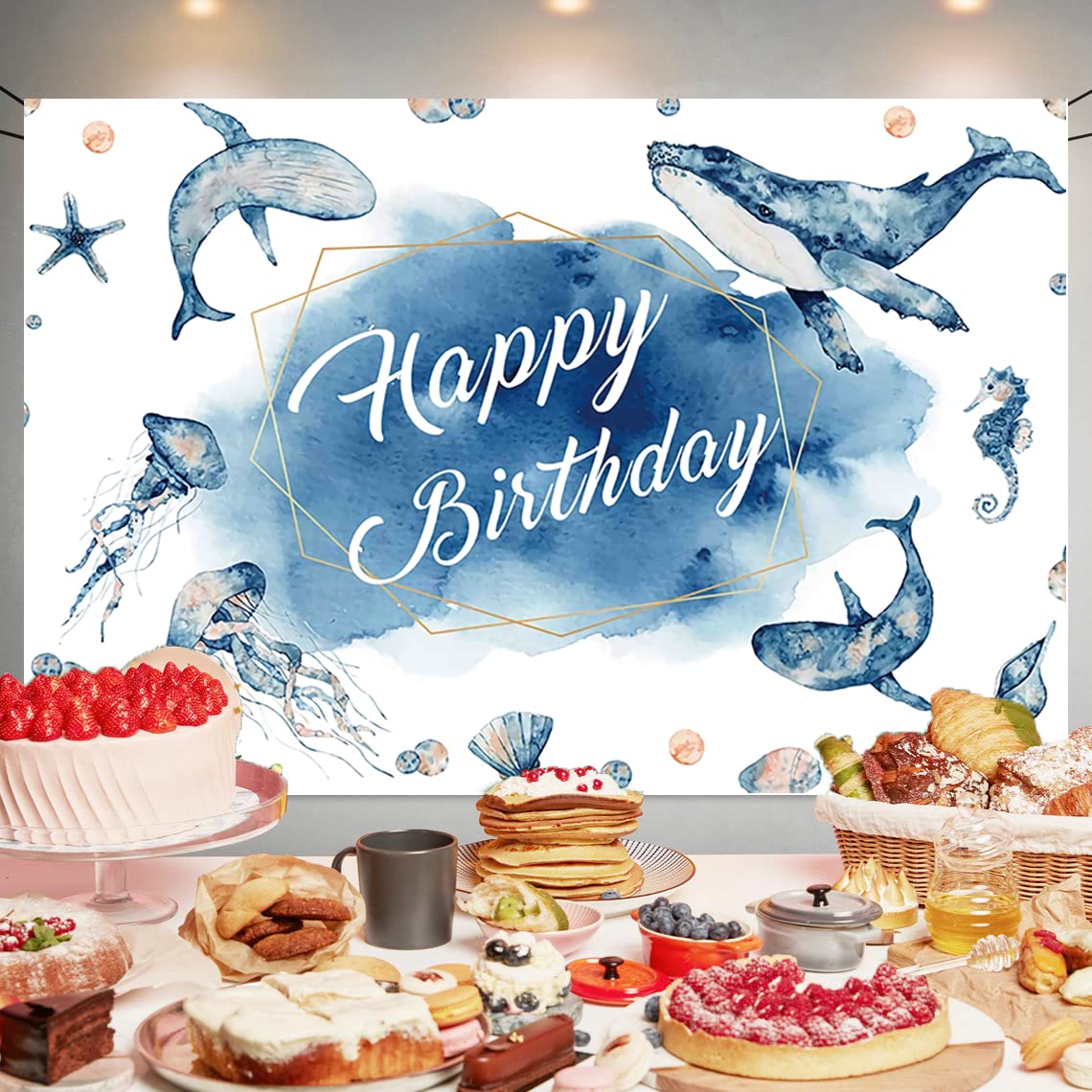 Unterwasser-Geburtstagsbanner – 1,5x0,9 M, Ozean-Motiv, Für Fotohintergrund & Party-Deko