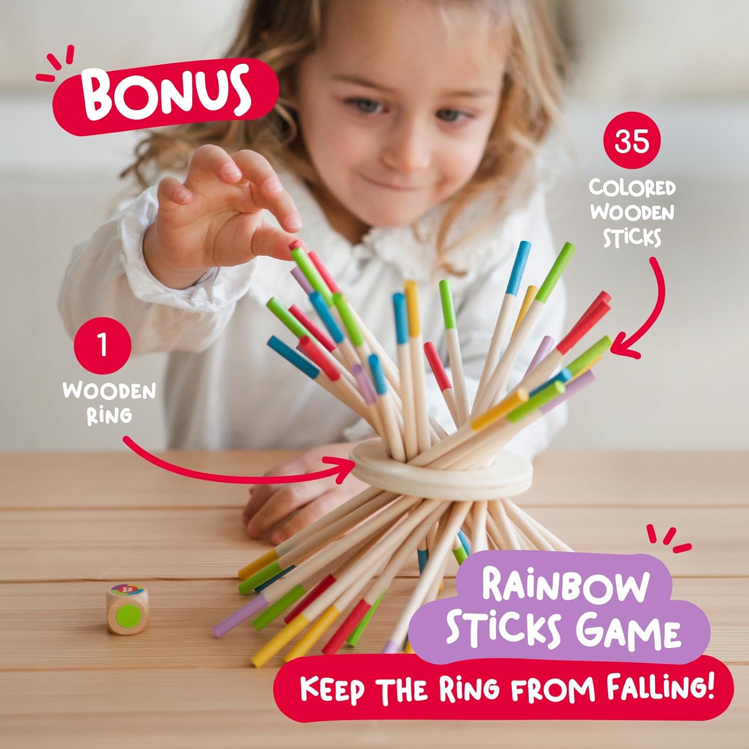 Nene Toys BALLFALL Jumbo – Montessori Wooden Board Game for Kids 3 4 5 6 Years – Colorful Sticks, Dice & Cards – Fine Motor Skills Toy, Math & Counting Game – Educational Gift for Boys Girls Ages 3-9 - Image 4