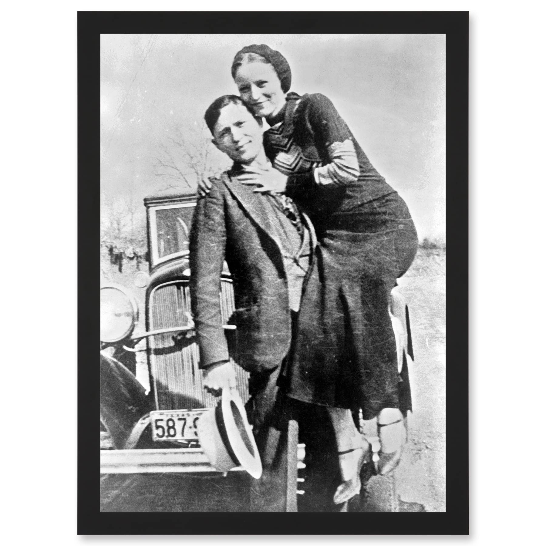 Artery8 Clyde Barrow Gang Bonnie Parker Outlaw Criminal Photo Artwork Framed A3 Wall Art Print