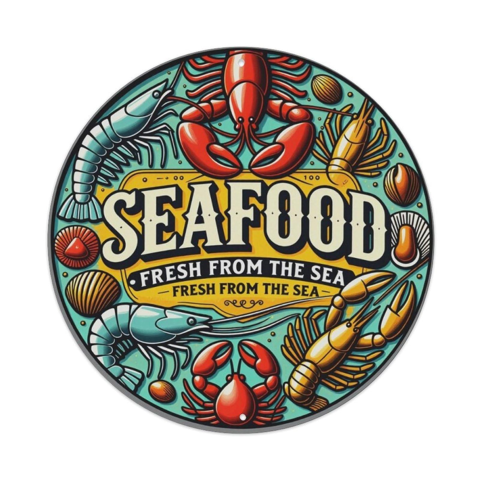 Ldfuieksufg Style Vintage Seafood Lobster Restaurant Round Sign Vintage Aluminium Metal Sign, Retro Wall Decor For Home, Bar, Garage & Farmhouse 20X20cm