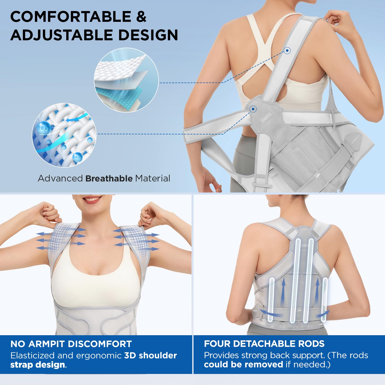 Vicorrect Posture Corrector for Women and Men: Back Support Brace Relieve Upper Back Shoulders Pain (Gray, Large) - Image 4