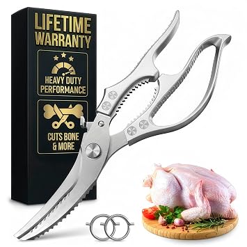 Premium Stainless Steel Poultry Shears Heavy Duty Kitchen Shears for Food, Hardened Blades, One-Hand Safety Lock, Spring Mechanism, Dishwasher Safe Chicken, Meat Cutting, Turkey, Fish & Vegetables