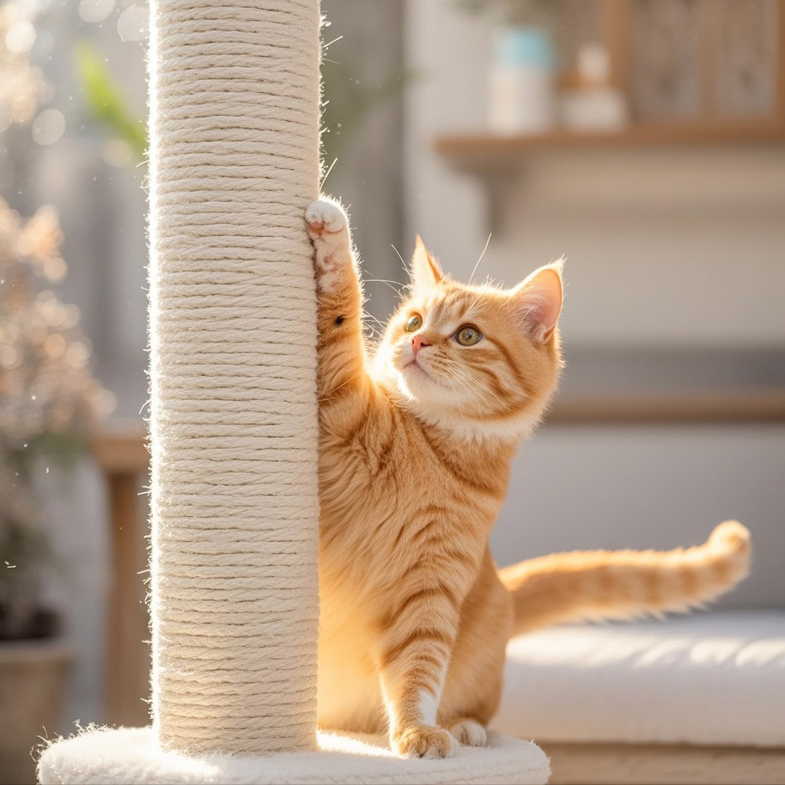 Powerking Poteau de grattoir pour Chat, avec Brosse de Massage Auto-toiletteuse, Champignon 18,9" en Corde de sisal, Griffe à gratter, Jouet interactif pour Chats d'intérieur