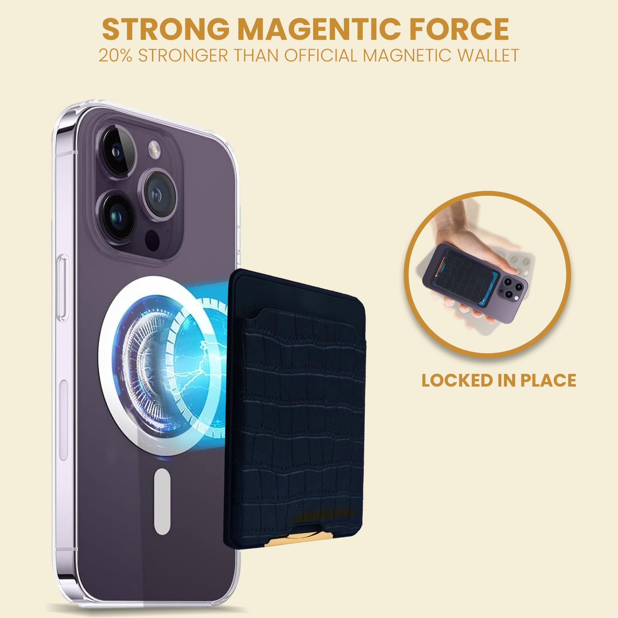 ReFind magsafe Wallet & MagSafe Stand with Strong Mag-Safe Lock. Magnetic Card Holder for iPhone Series 12, 13, 14 & 15 and Compatible Android Phones. Black Vegan Leather ReFind magsafe Wallet & MagSafe Stand with Strong Mag-Safe Lock. Magnetic Card Holder for iPhone Series 12, 13, 14 & 15 and Compatible Android Phones. Black Vegan Leather