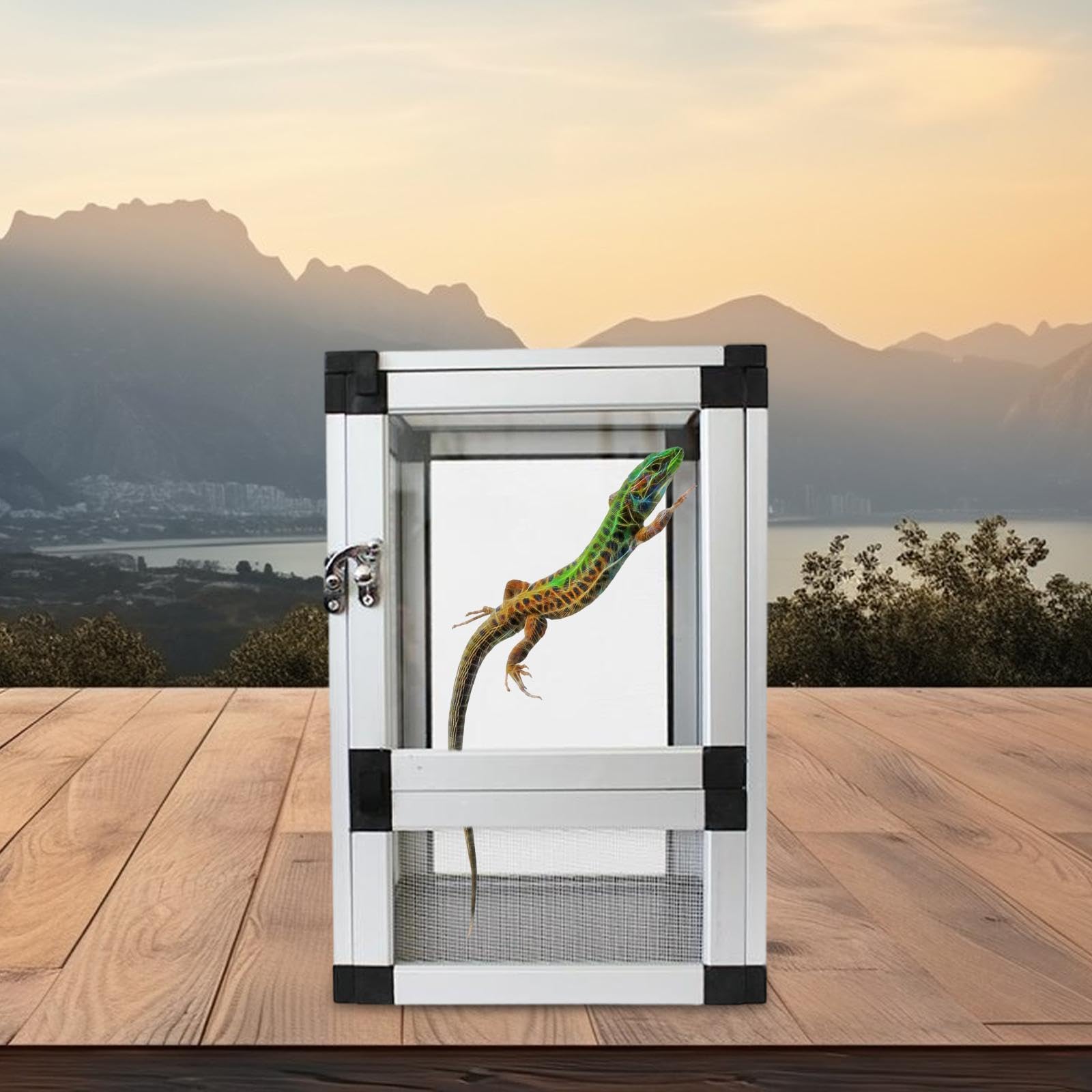 Jaula para Reptiles, Terrario, para Mascotas, Interacción con Puerta Frontal, Observación de 360°, Ventilación para Ranas, Serpientes Y Dragon, Argén, Individual