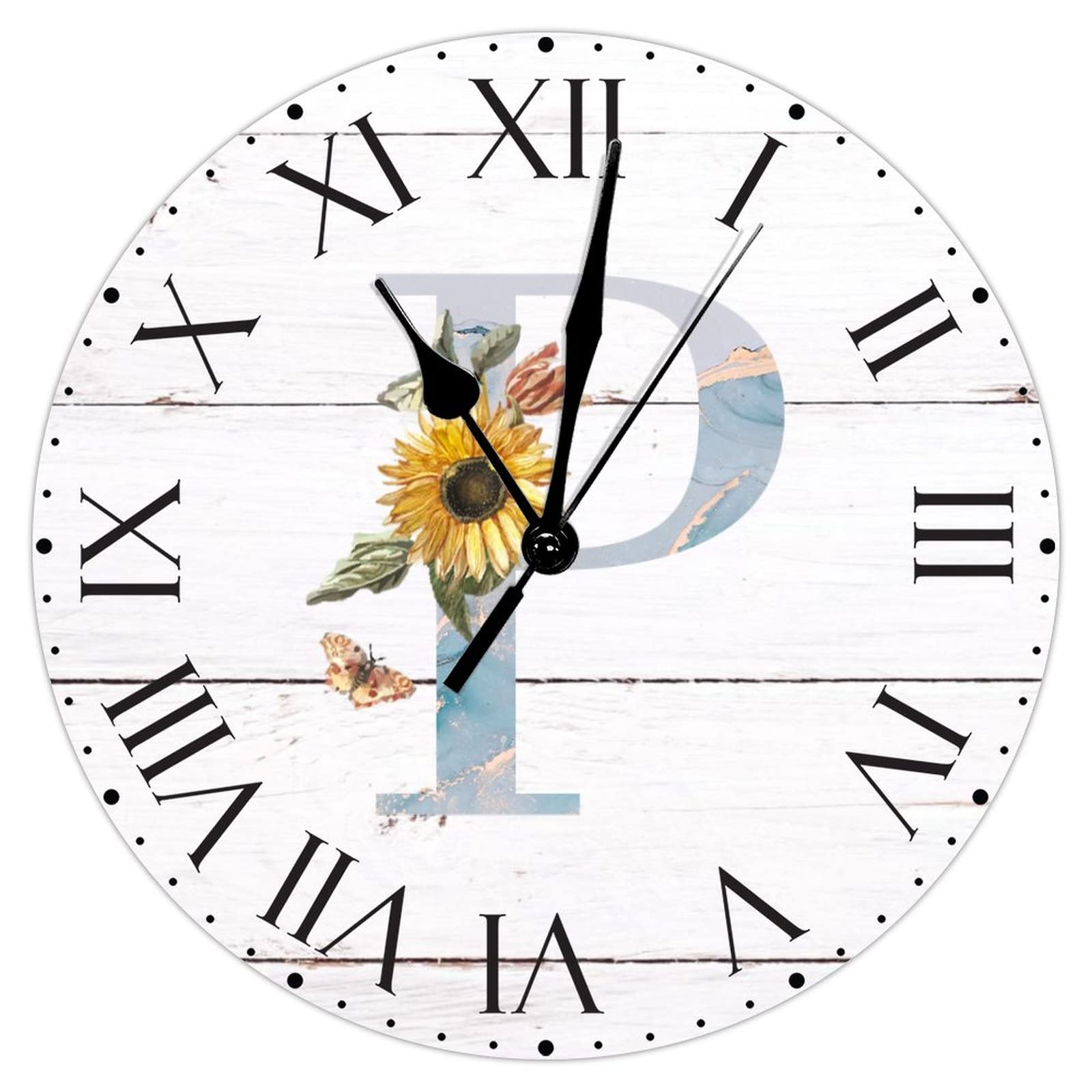 Horloge murale initiale P en PVC monogramme de 30 cm rustique