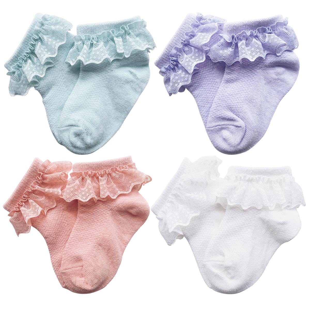 Calcetines con volantes para niñas pequeñas, calcetines de princesa para bebés y niñas, calcetines de encaje con volantes en el tobillo para 0-5 años