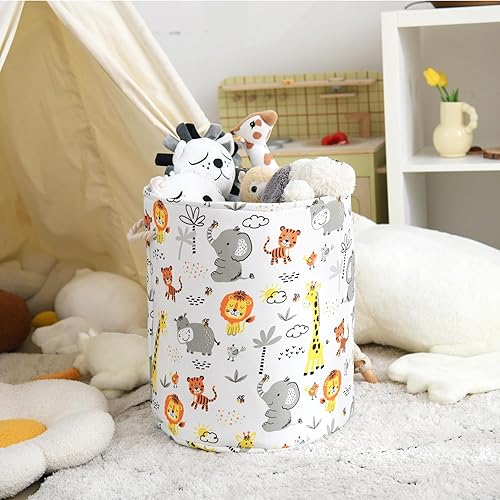 Miniatura 6 de INough Cesta de lavandería para bebé, cesta de lavandería para decoración de habitación de bebé, cesta redonda de 58 litros para niños con asa,