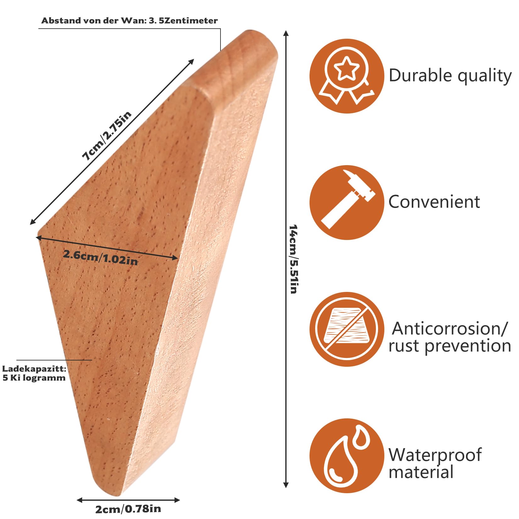 8 Pcs Porte Manteau Mural Bois, Crochet Patere En Bois, Patères Murales
