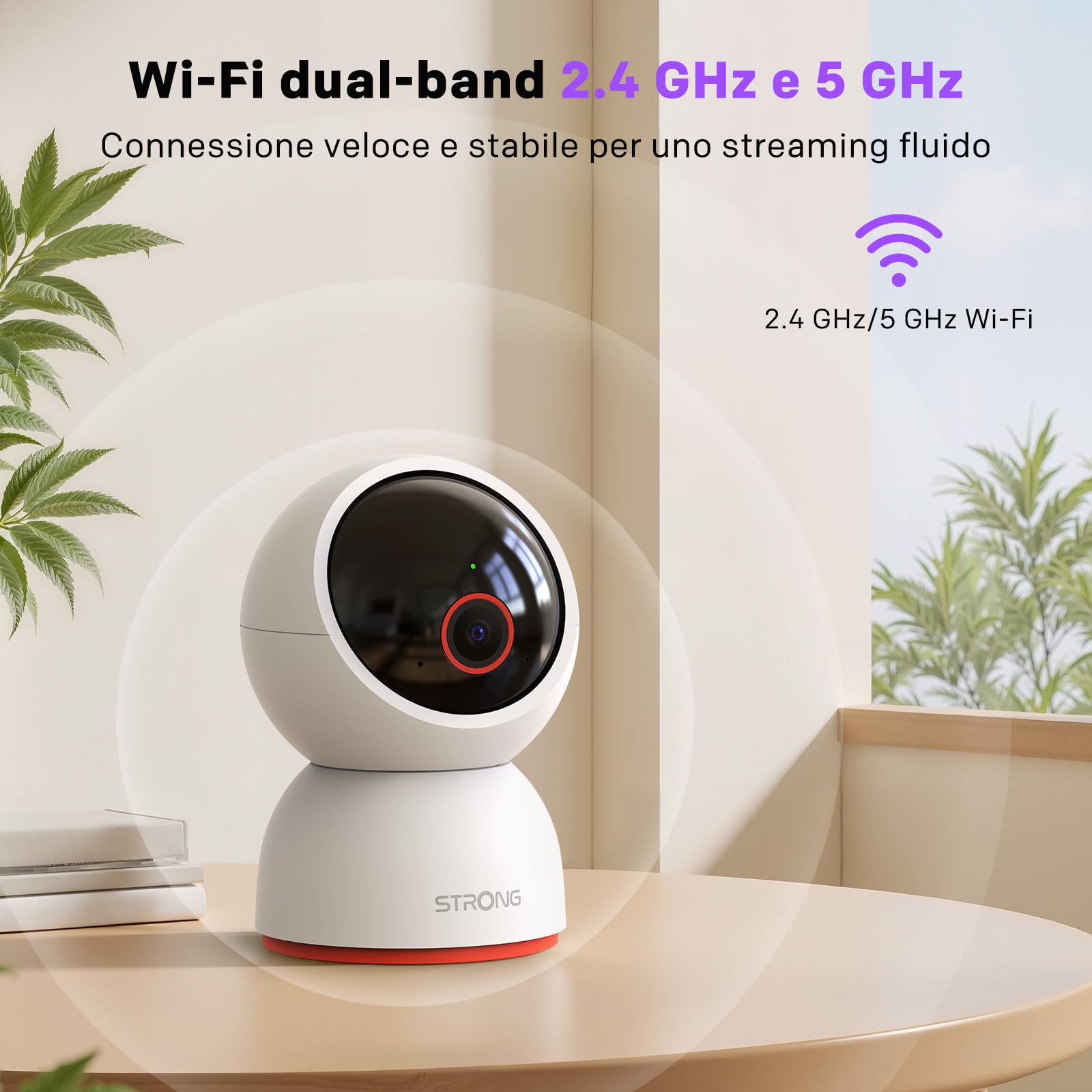 Strong Telecamera Interna 4K 8MP, Baby Cam 360° Pan/Tilt, Telecamera Cani Rilevamento Movimento, Auto Tracking, Visione Notturna, Audio Bidirezionale, Cloud & SD 512GB, WiFi 2.4G/5G, Controllo APP