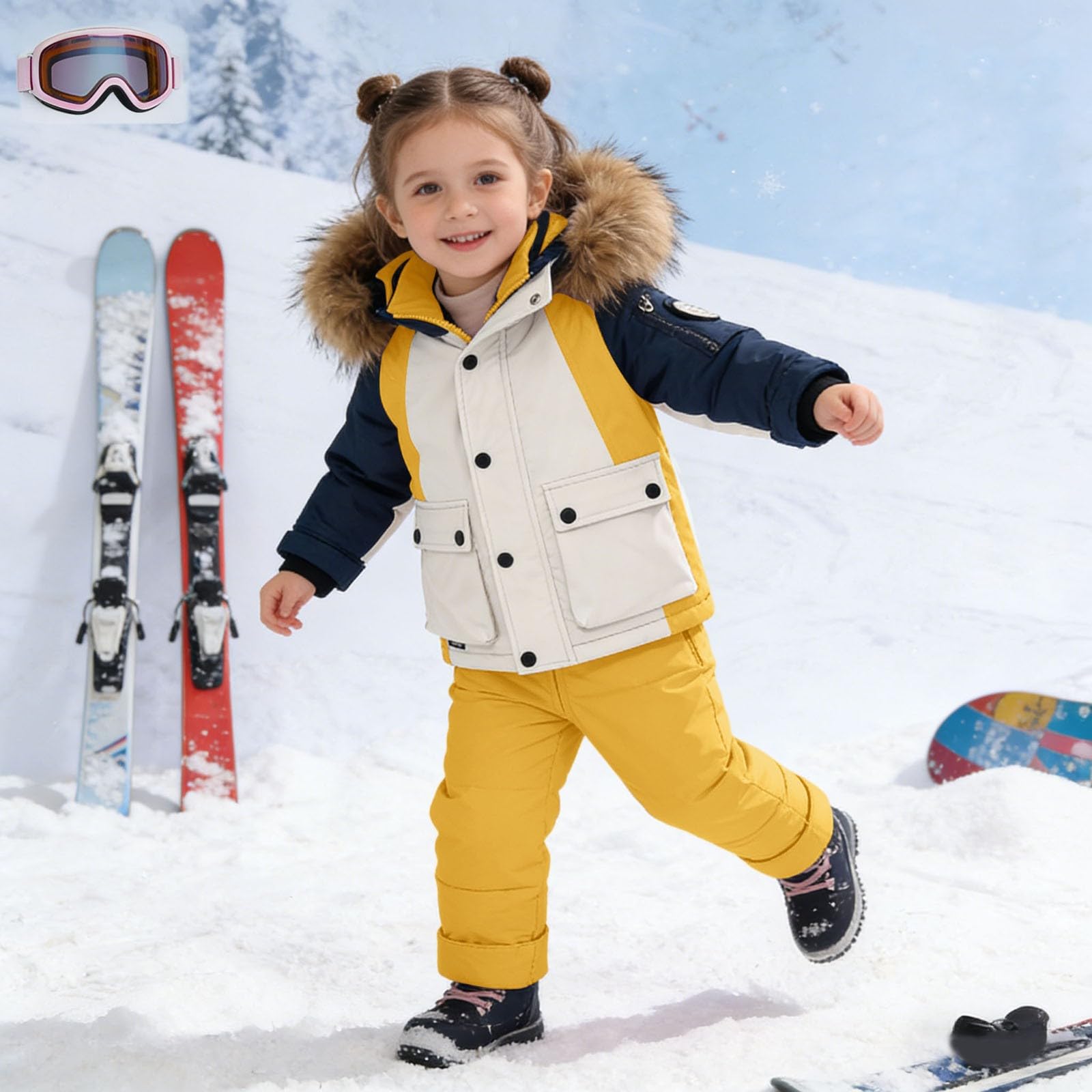 Genérico Mono De Nieve NiñA,Traje De Nieve De Invierno Aislante para NiñAs Peto De Esquí con Chaqueta para Jugar En Climas FríOs