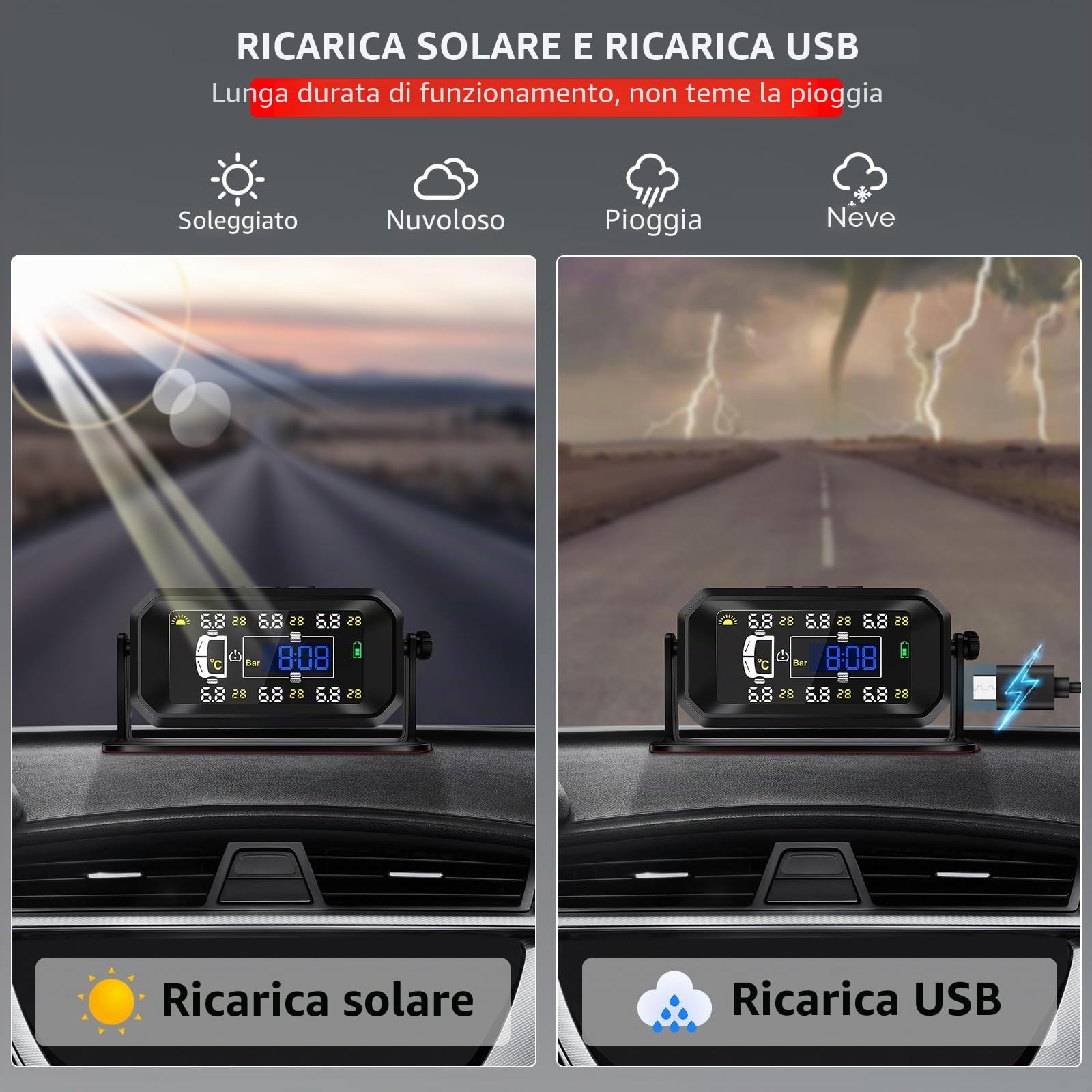 KAOLALI Sistema di monitoraggio della Pressione dei Pneumatici TPMS,【4/6 modalità Ruota】 0.01 Bar Alta Precisione TPMS, con 6 Sensori Pressione Pneumatici per Auto Camper per Camion LKW