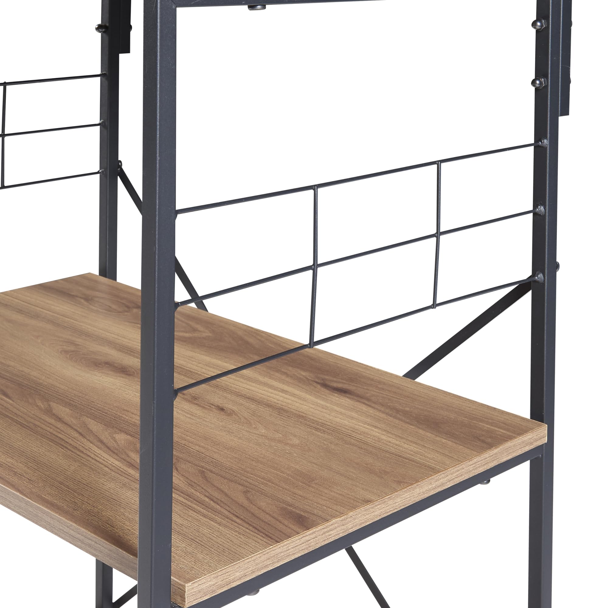 [en.casa] Küchenregal Billund mit 4 Ablageflächen Mikrowellenregal aus Metall Aufbewahrungsregal 133 x 60 x 42 cm Standregal Schwarz/Walnuss-Optik