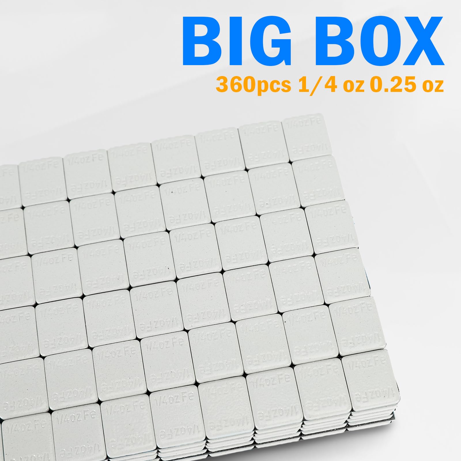 Neumático Equilibrio Gris Rueda Pesos Pegajo-En Adhesivo Caja Grande 360pcs 1/4 oz 0.5 oz | Pesas de equilibrio de neumáticos de perfil bajo con adhesivo fuerte, sin plomo para coches, camiones, SUV y motocicletas