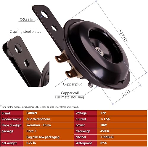 Miniatura 3 de FARBIN Kit universal de bocina ATV para Polaris RZR, Ranger, general, carrito de golf, lado a lado, buggy, deportista, riel de arena, UTV,