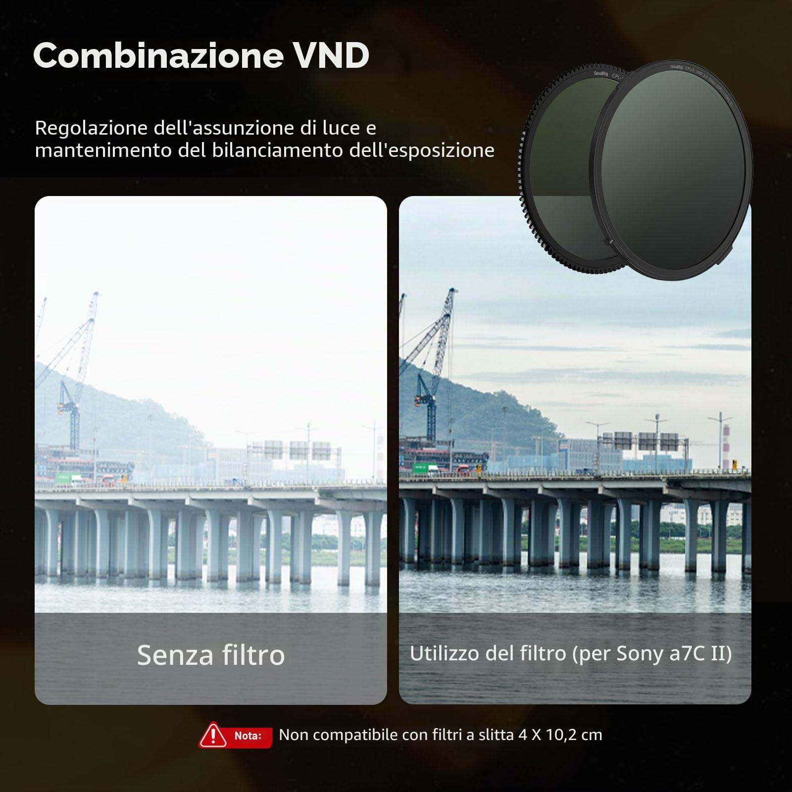SMALLRIG Matte Box con Morsetto Regolabile da 67 mm a 82 mm, con Paraluce, Bandiera Superiore, Filtri CPL 1 e 2, per Fotocamere DSLR Mirrorless - 4411
