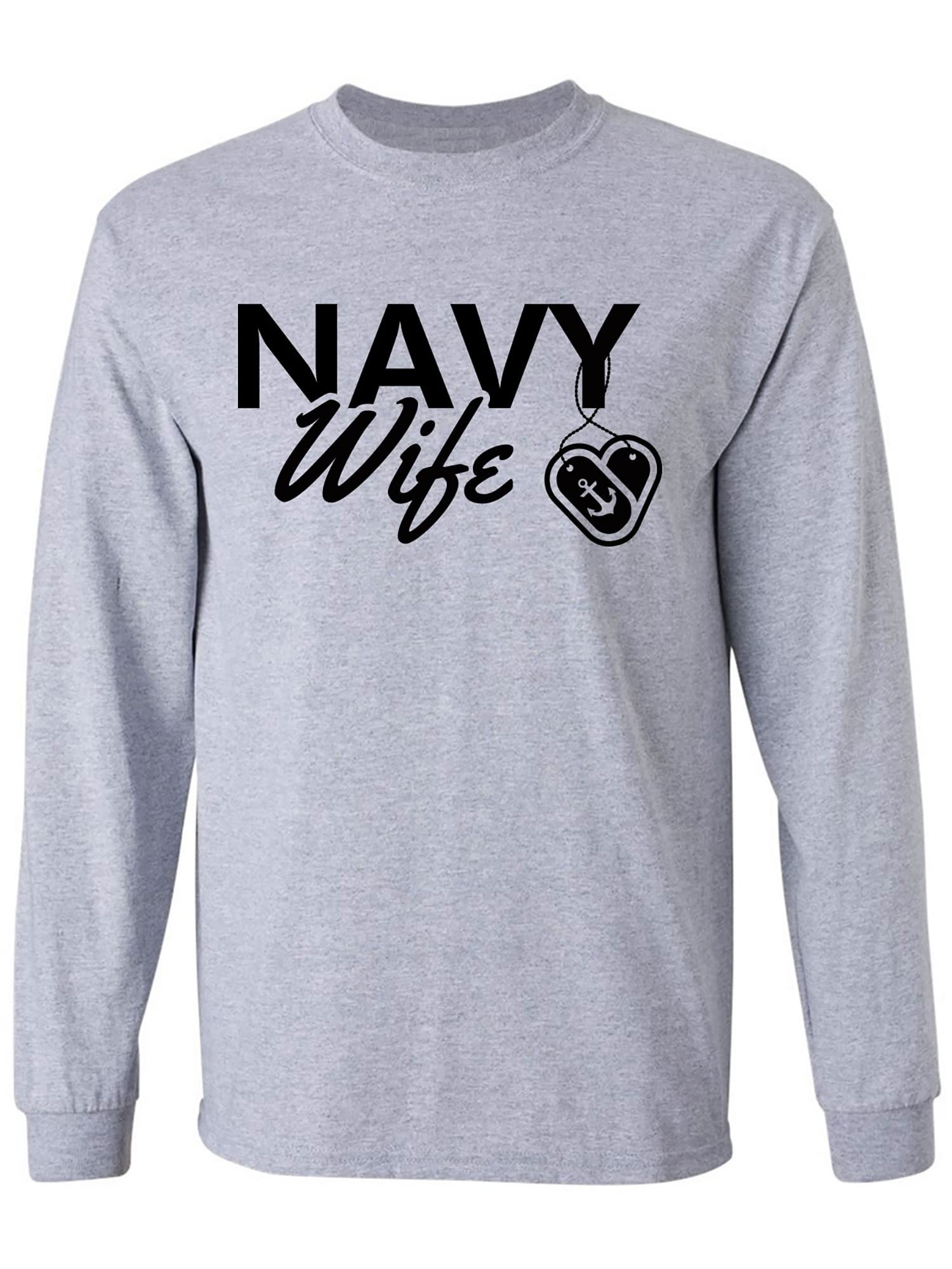 Navy Wife Dogtags Long Sleeve T-Shirt in Grey