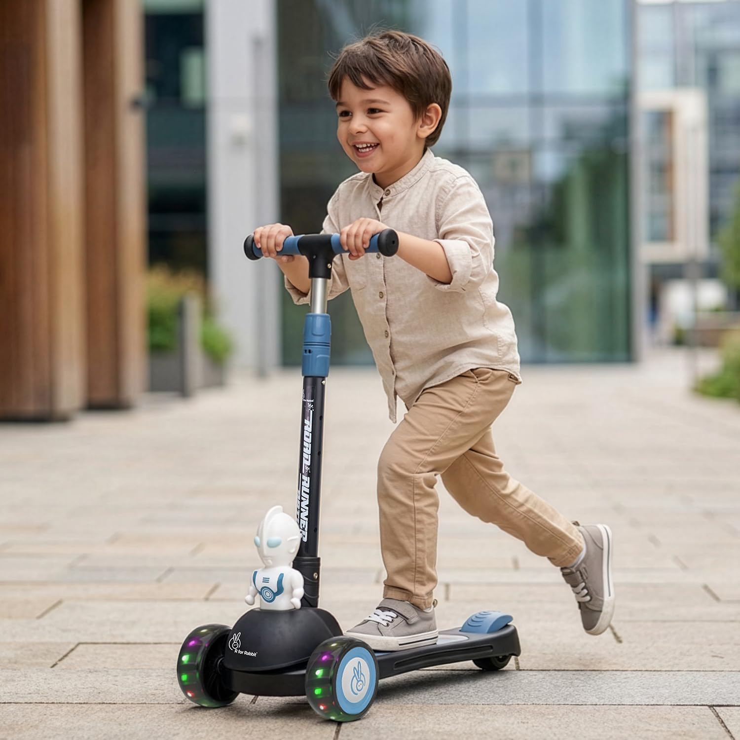 R for Rabbit Road Runner Astro Kids Scooter, Multi Level Adjustable Height, Smart Fold & PU LED Wheels Kick Scooter with Brake for 3+ Years Kids, Weight Capacity Upto 75kgs (Black)-image-46