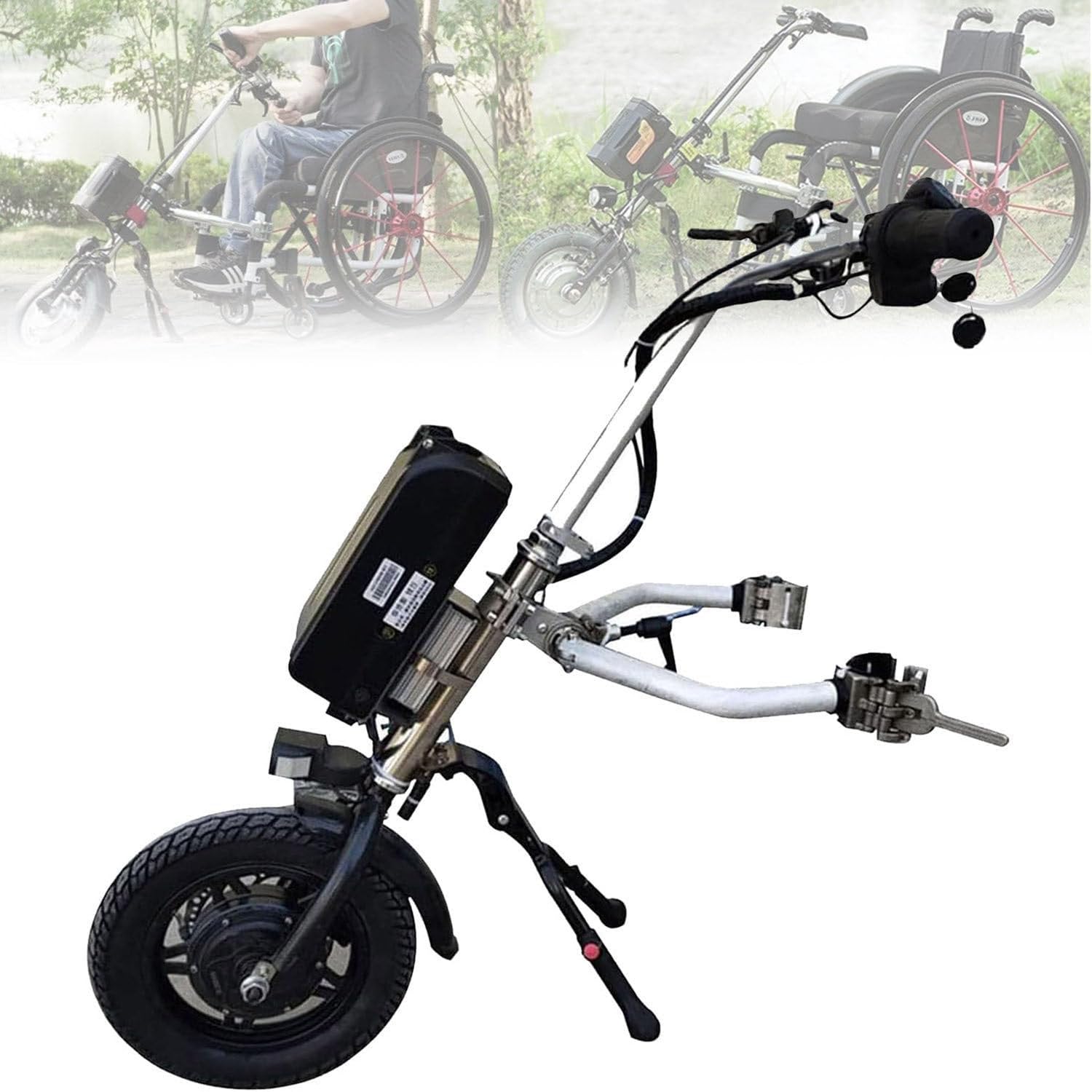 Accesorio eléctrico para silla de ruedas con motor de 500 W, batería de 16 Ah 48 V, alcance de 65 km, 3 velocidades ajustables, ruedas de 12 pulgadas, pantalla LCD