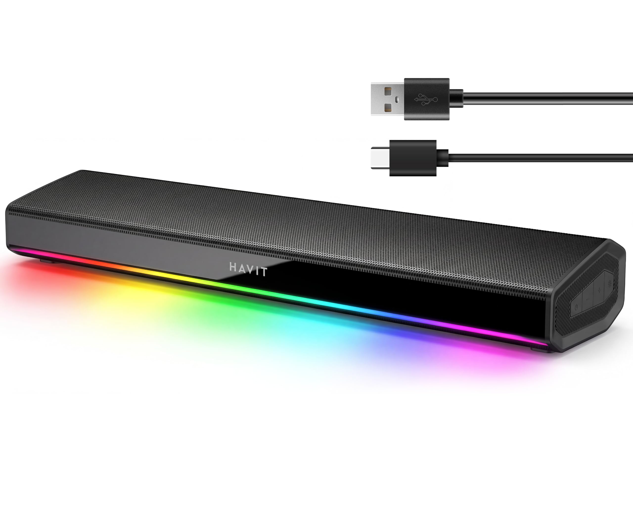 havit Computer-Lautsprecher für Desktop-PC, Bluetooth 5.3 PC-Soundbar mit dynamischem LED-Licht, HiFi-Stereo, tragbarer Bluetooth-Lautsprecher, Gaming-Lautsprecher für PC, Laptop, Tablet