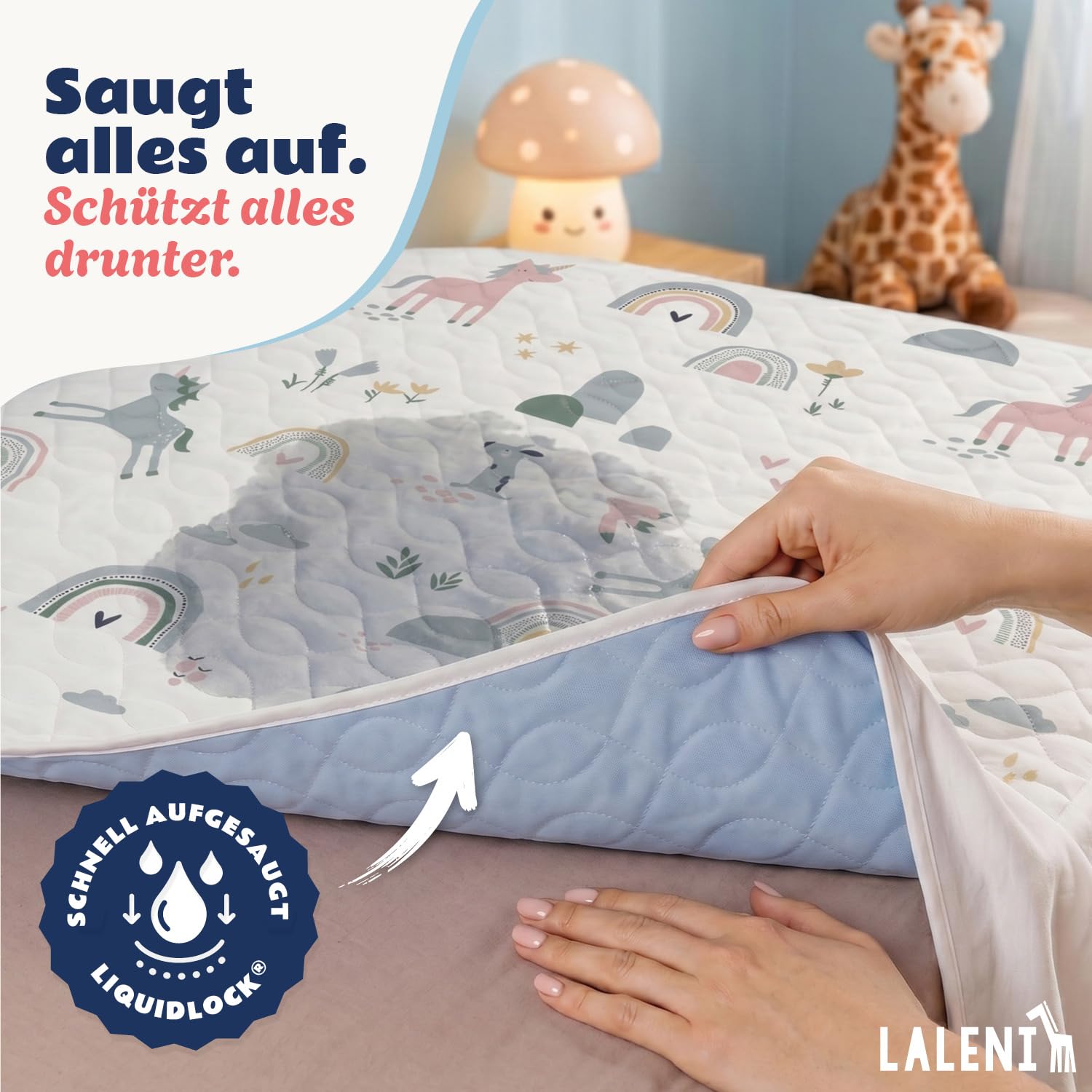 Laleni Bettunterlage wasserdicht Kinder 90x140 cm 2er Set - Oeko-TEX zert. & knisterfreie Matratzenauflage + seitliche Einstecklaschen - Kinder- und Jugendbett 140 cm Breite - Bettauflage Regenbogen