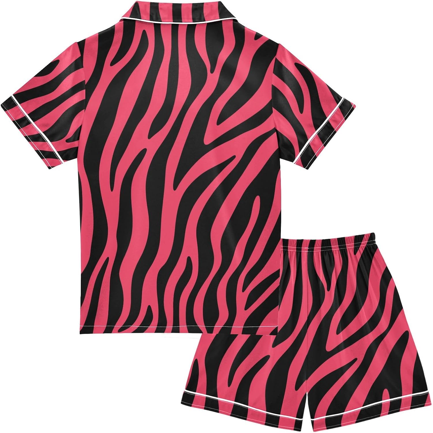 Kids Satin Wear Set Pink Zebra Print Pattern Relaxed Fit Clothing Short Sleeve and Shorts