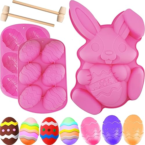 Molde de conejo grande para huevos de Pascua, molde de silicona con forma de huevo de Pascua en 3D, molde de silicona para pastel de conejo de