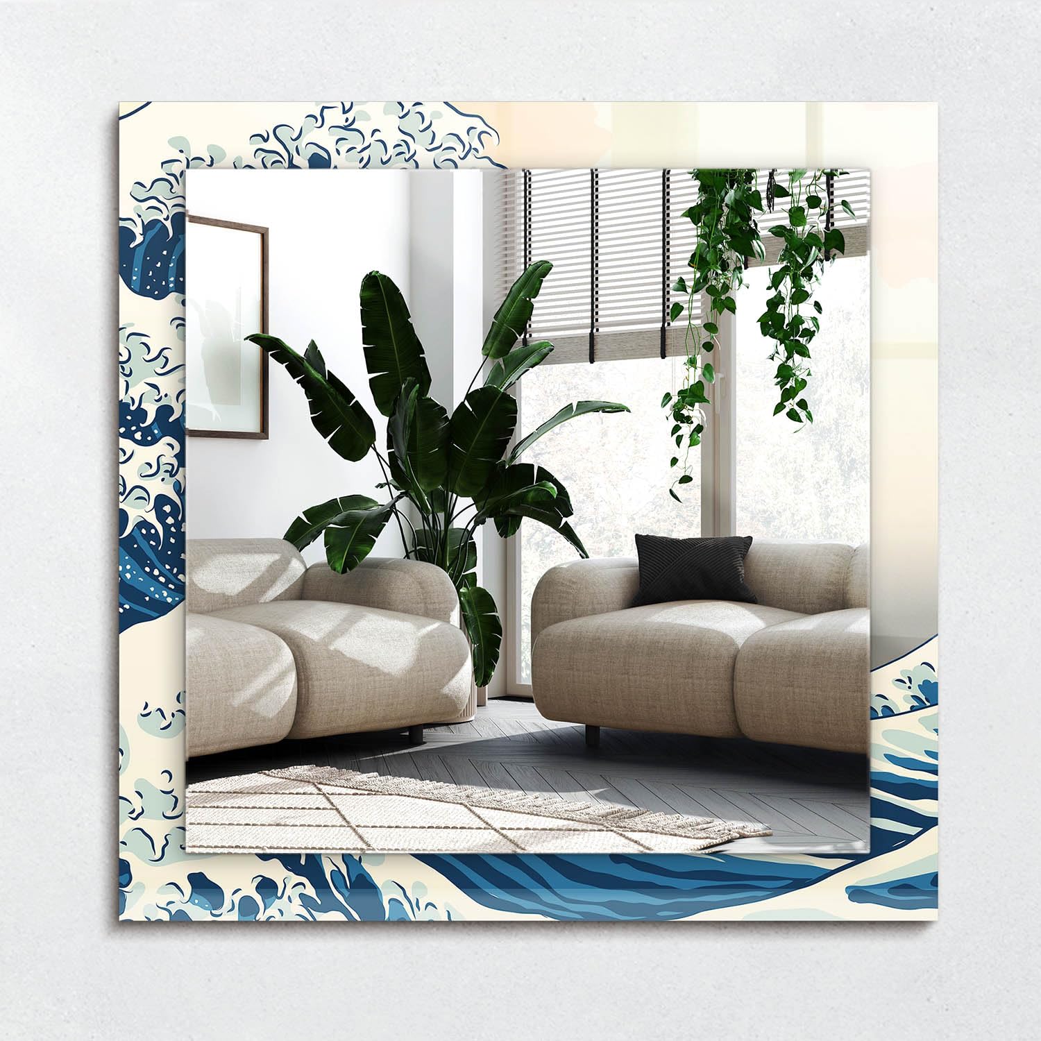 Miroir moderne 60x60 cm imprimé sans cadre pour agrandir et décorer une petite salle de bain