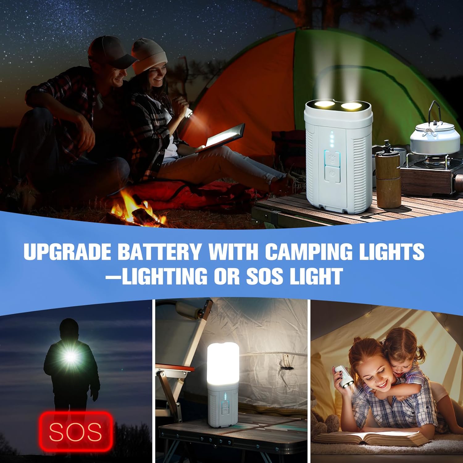 Portable Shower for Camping, Outdoor Electric Shower Rechargeable Battery with LED Light, Showers Pump for Camping, Hiking, Traveling, Car Washing, Pet Bath