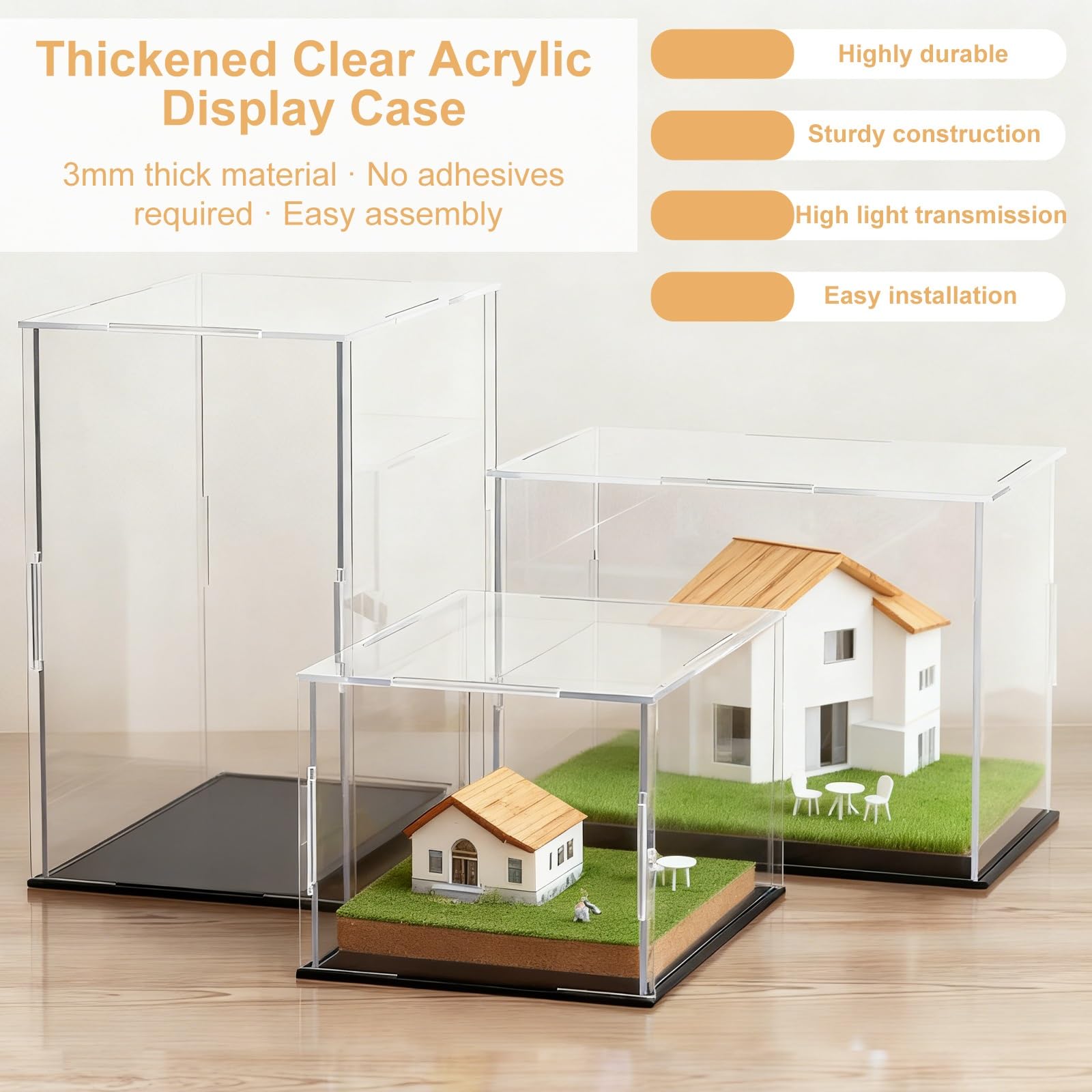 Vitrina Transparente de Acrílico – Caja de Protección Antipolvo para Montar – Cubo Expositor para Figuras de Colección Juguetes Modelos Coches – Multiusos(Blanco,H30cm,L25xW15cm)