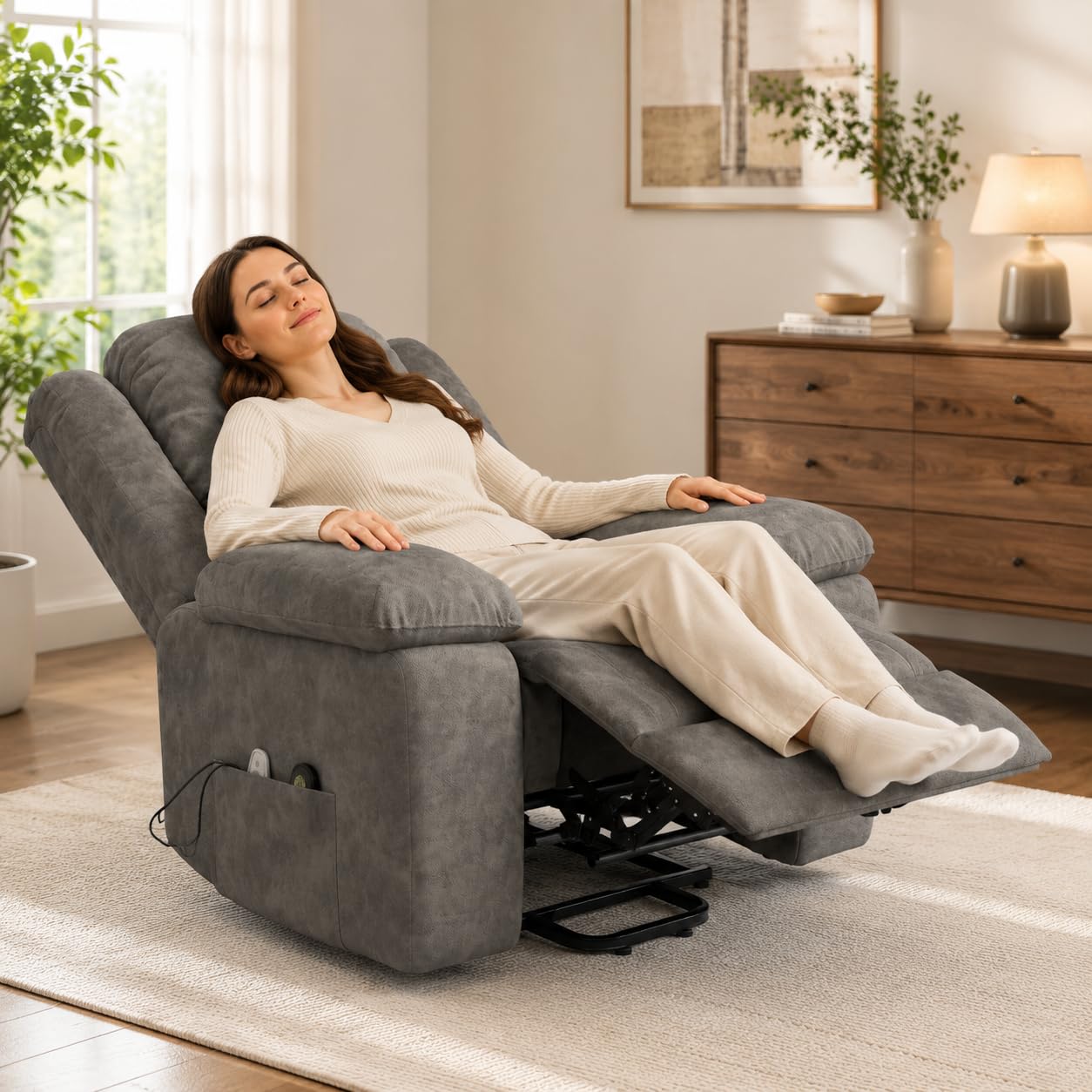 Silla de masaje eléctrica con calefacción y función reclinable vibración, ideal para relajación en salón (gris)