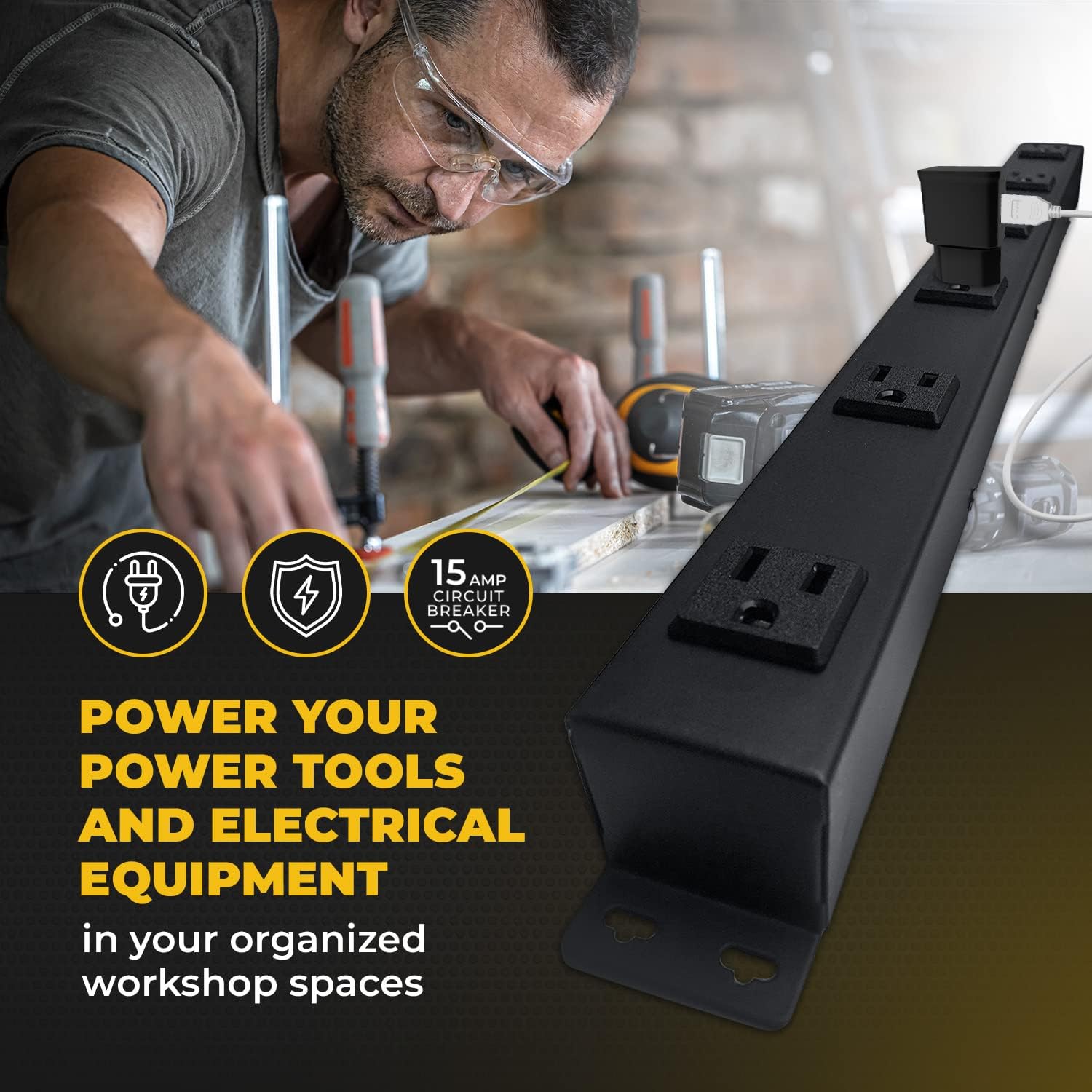 9 Black Verticle Outlets 6 Feet Power Cord Heavy Duty Metal Surge Protector Power Strip