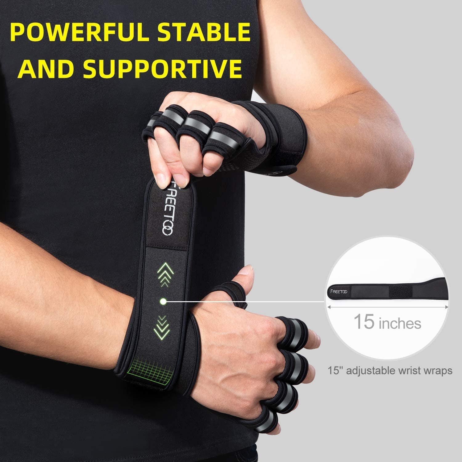 FREETOO Fitness Handschuhe Atmungsaktive rutschfeste Trainingshandschuhe Sport Handschuhe mit Handgelenkstütze und Palm Schutz, zum Klimmzug Cross Training und Kraftsport für Herren und Damen Sport & Freizeit