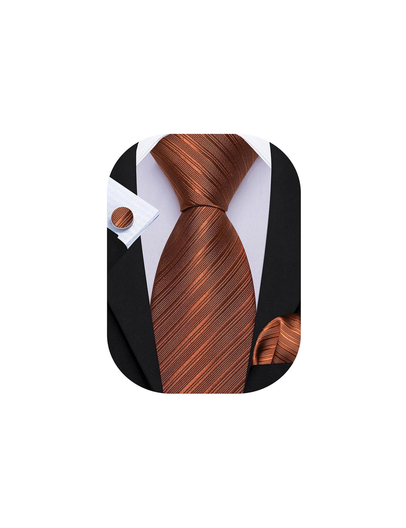 Barry.Wang Solid Striped Tie for Men Silk Necktie Pocket Square Cufflinks