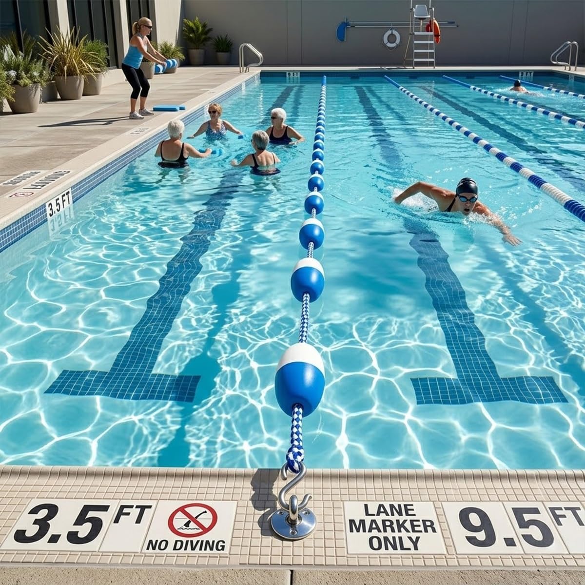 Cordes de piscine haute visibilité - Kit de séparation de ligne de sécurité flottante de 23 m avec crochets, idéal pour les piscines enterrées et extérieures, balise de couloir de nage, dura