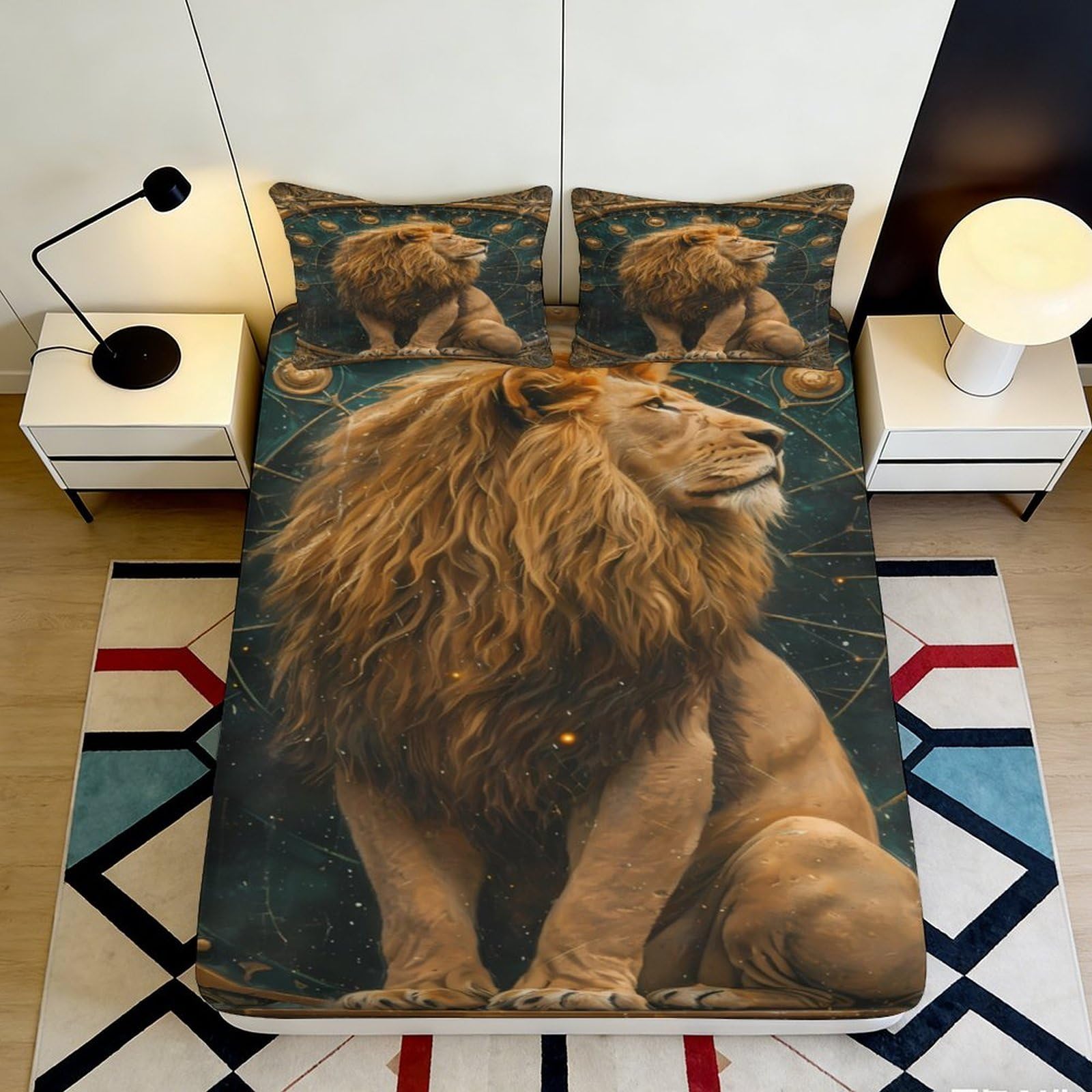 3D Printed Lion Animal Fitted Sheet Microfiber Soft Brown Mane Jungle Mattress Cover for Bedroom Guest Room Decor 90x200x25cm