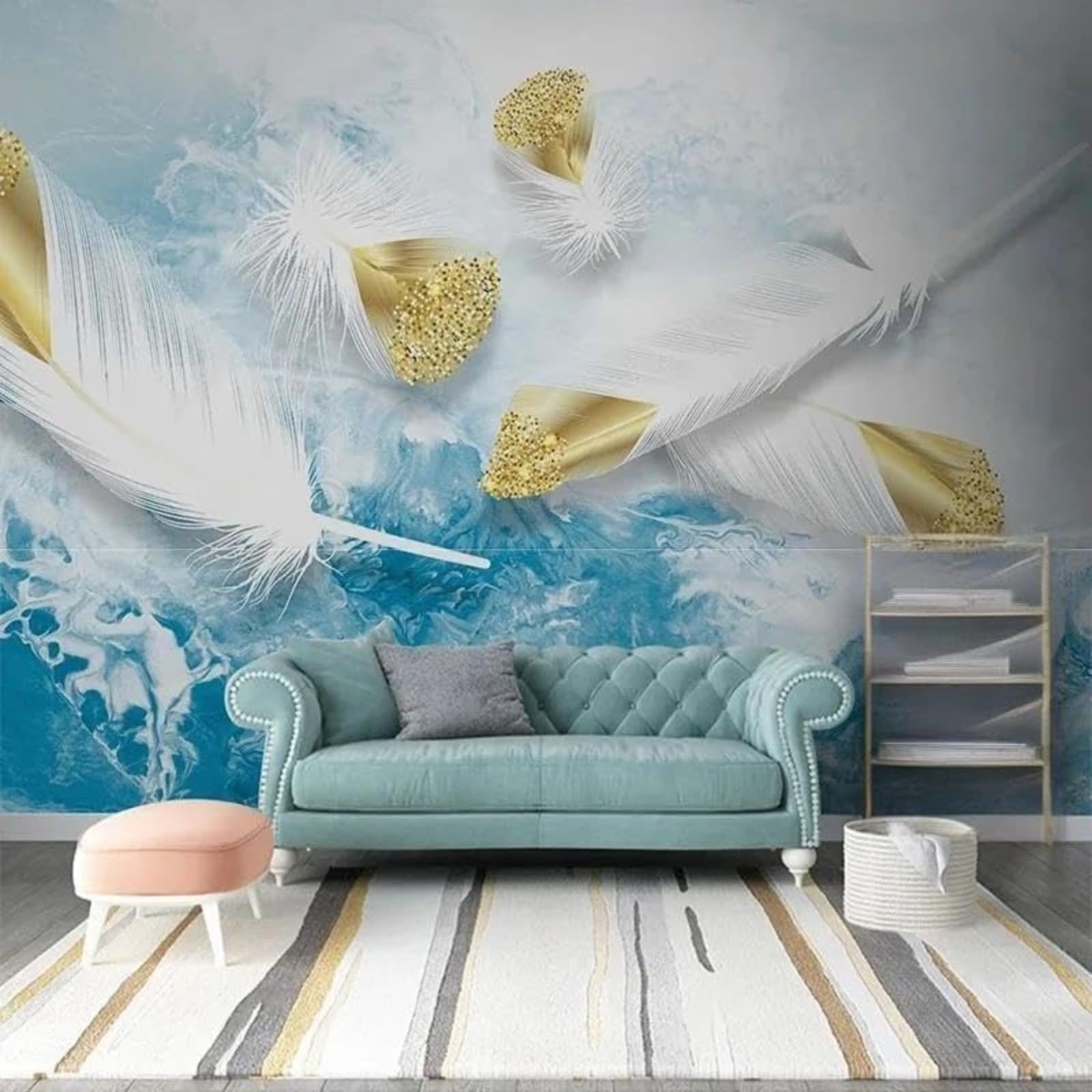 Décoration Murale 3D Chambre Papier Peint Plante Jaune Plume Blanche Salon Bureau 200x140
